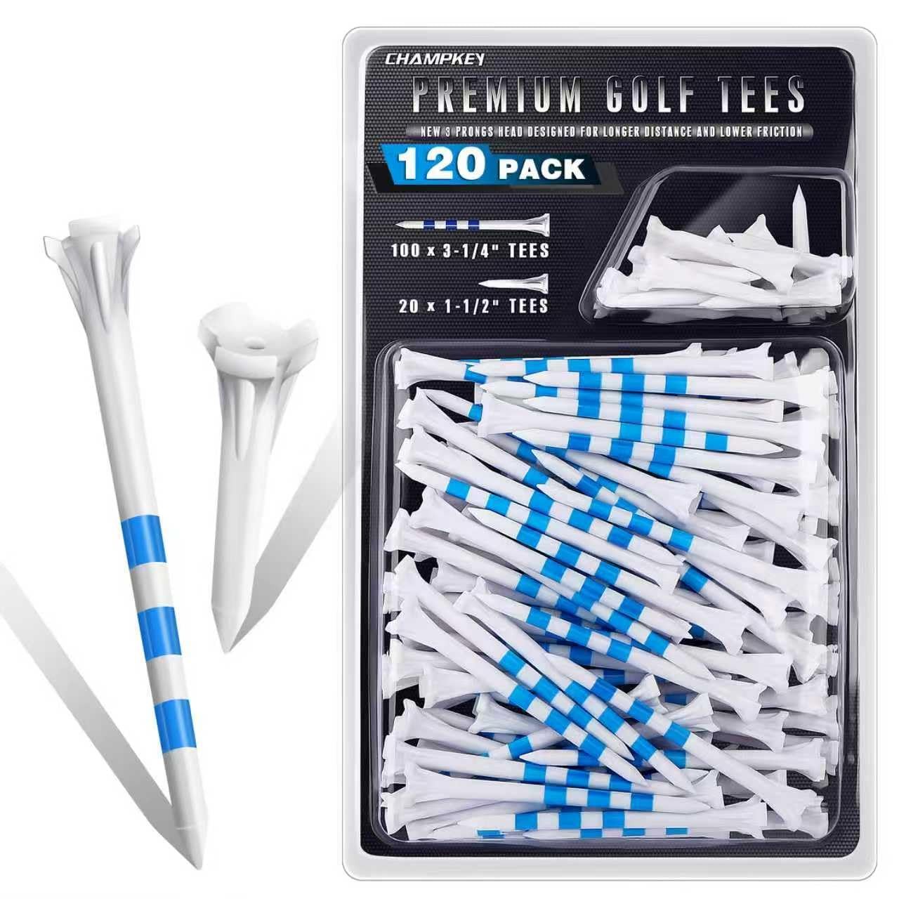 CHAHMPKEY Premium 3-Prong Plastic Golf Tees 3-1/4" 3-1/4", 120 Assorted Pack