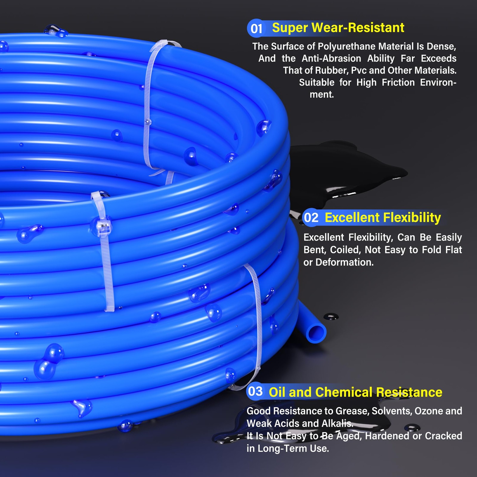 TAILONZ PNEUMATIC Blue 1/2 Inch od 32 Meter 100ft PU Air Tubing 1/2"OD,