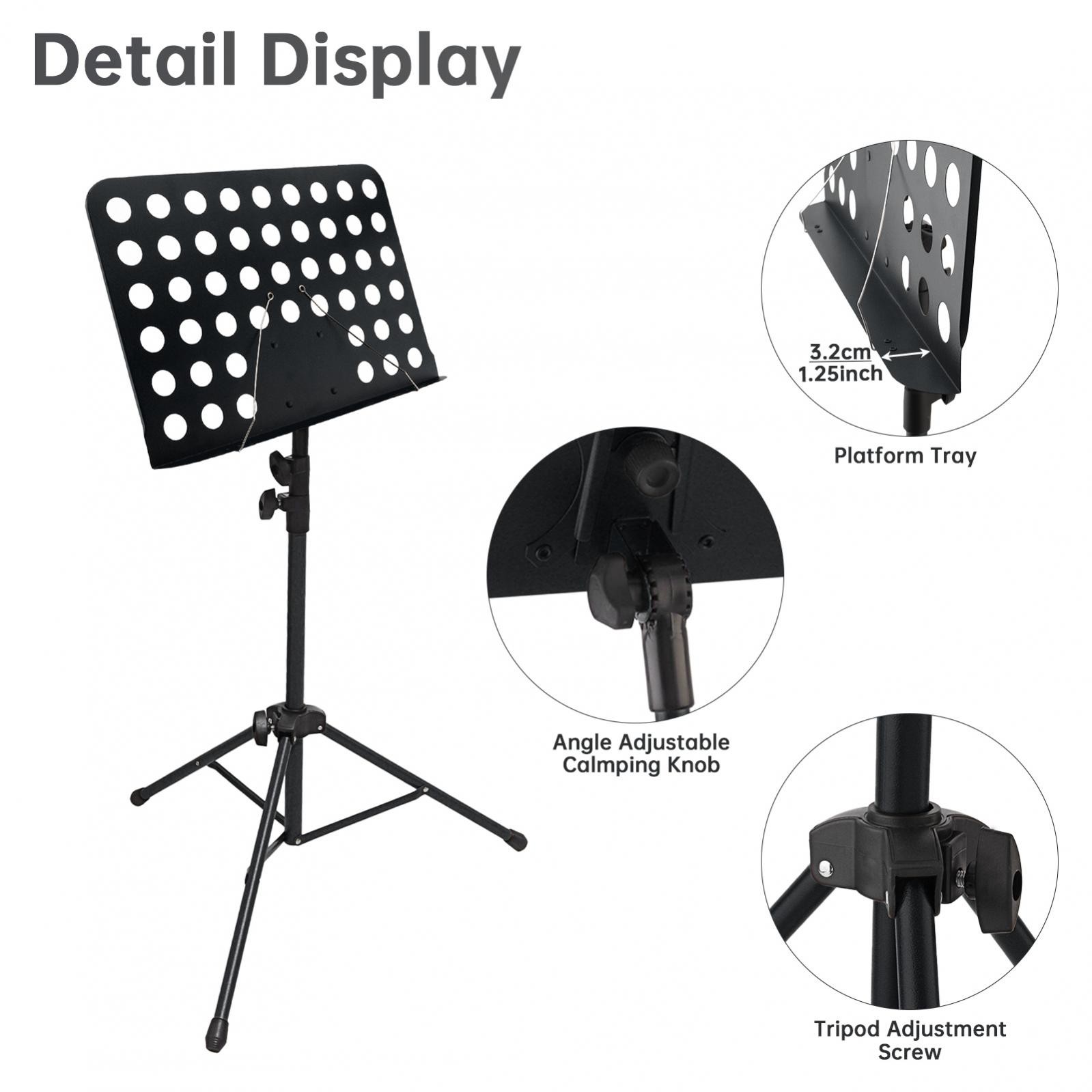 Black Foldable Height Adjustable Music Stand, 31.5-55.9 in, 360° Rotation