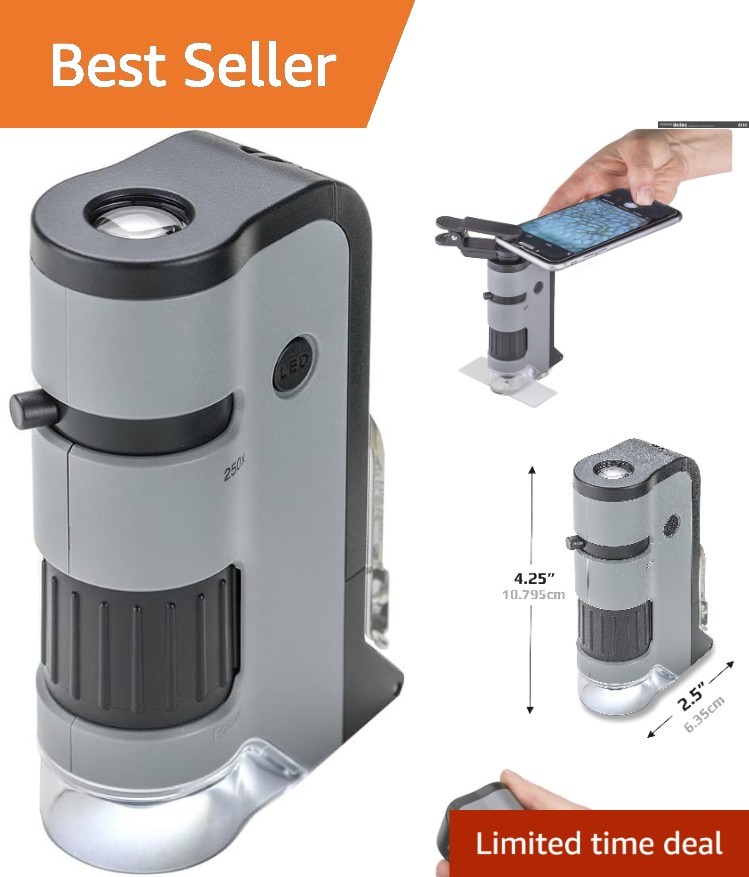 Professional Quality 250x Microscope with Smartphone Attachment for Easy Sharing