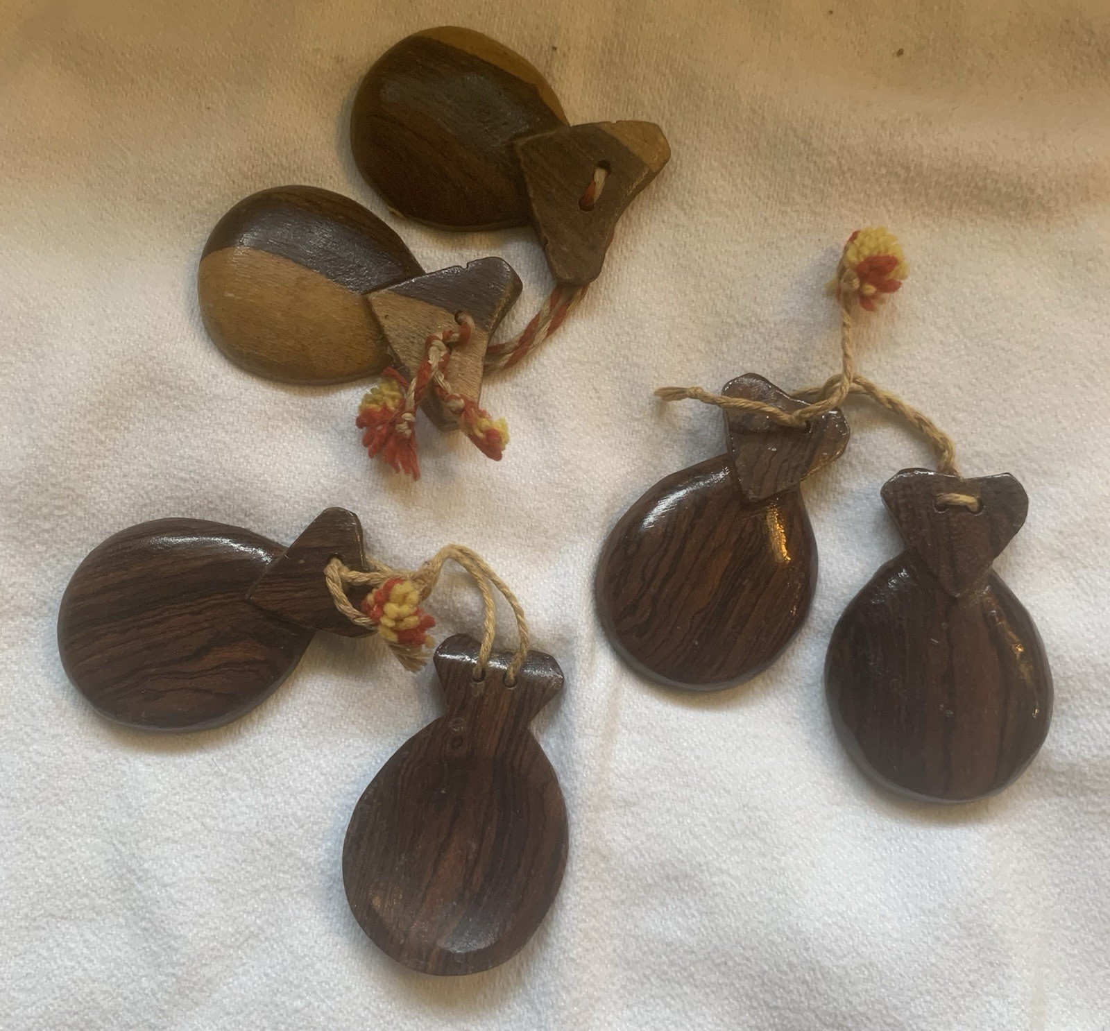 Vintage Wooden Spanish Flamenco Castanets 3 Pair Ethnic Music