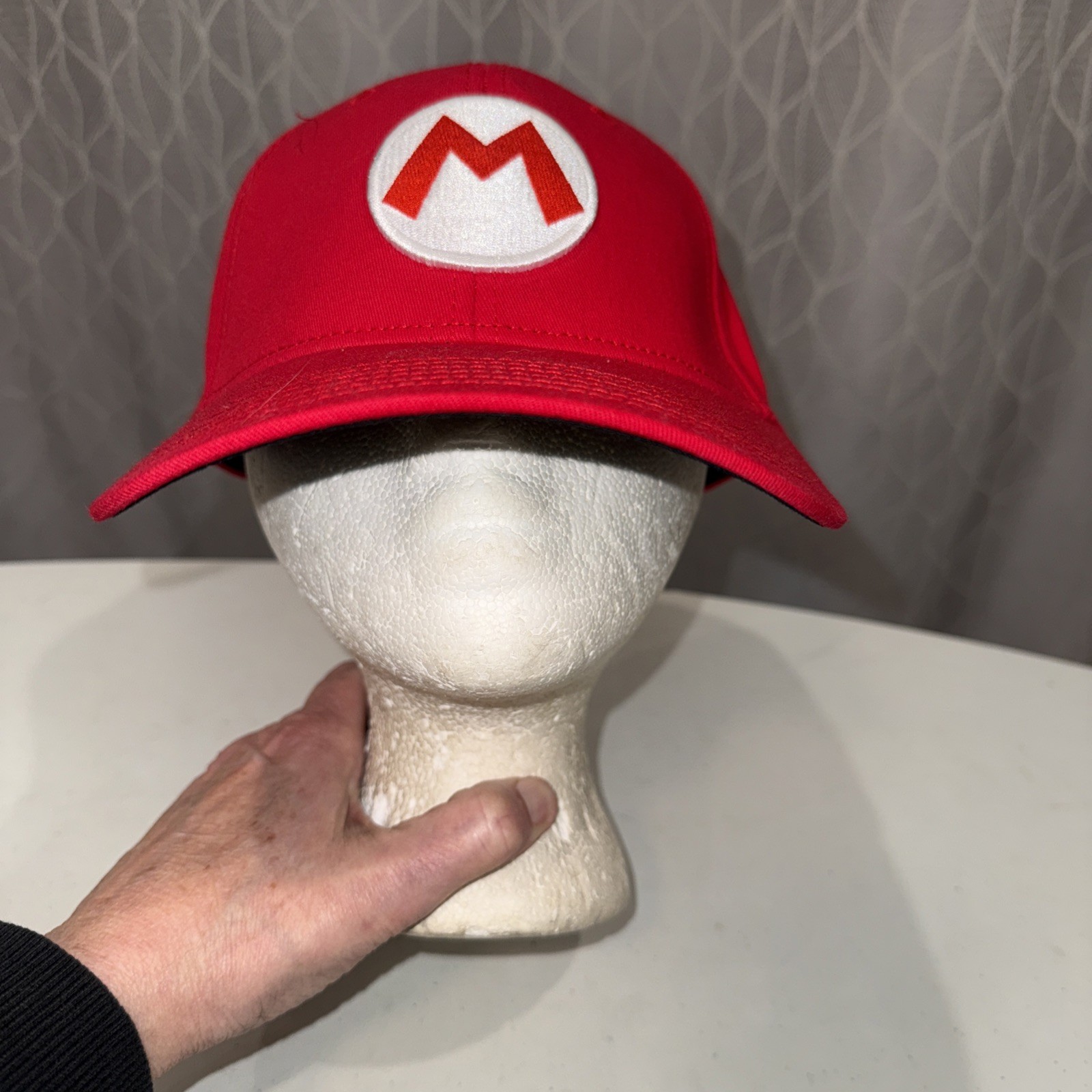 Super Mario Red M on White Patch on Red Hat Cap Flex Band OSFM Cotton EUC