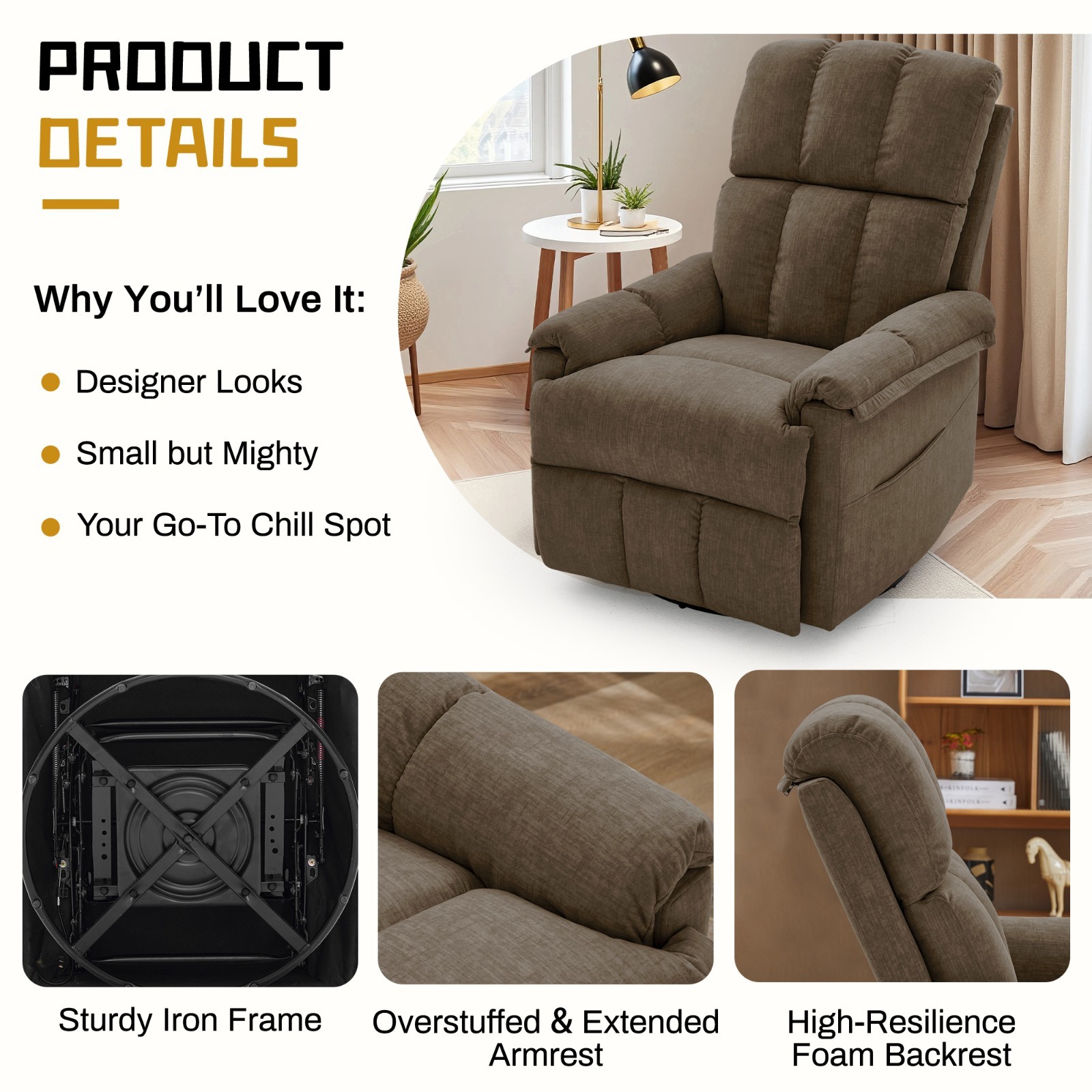 Korser 360°Swivel Recliner Chair with Side Pockets Small Rocker Recliner Nursery