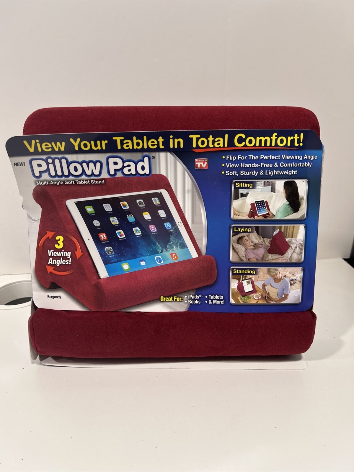 Ontel Pillow Pad Pillow Stand Burgundy Multi-Angle Freestanding Washable NEW