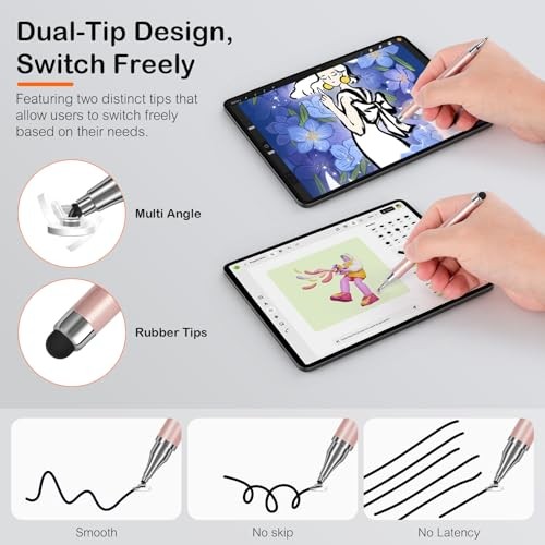 3-Pack Tablets Stylus Pen for All Touchscreen with Precisionisc Tip, 2-in-1 D