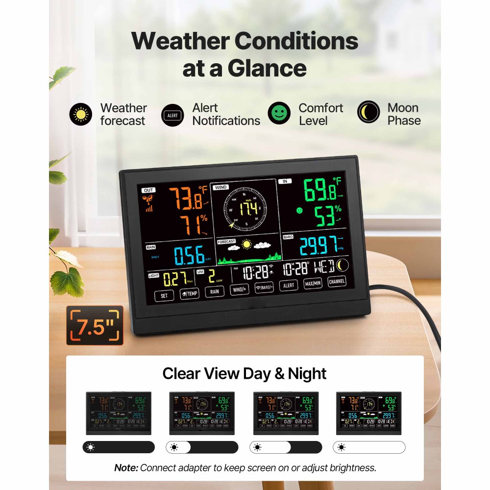 Weather Station with APP Control VA Display Wireless Solar Outdoor Sensor ﻿