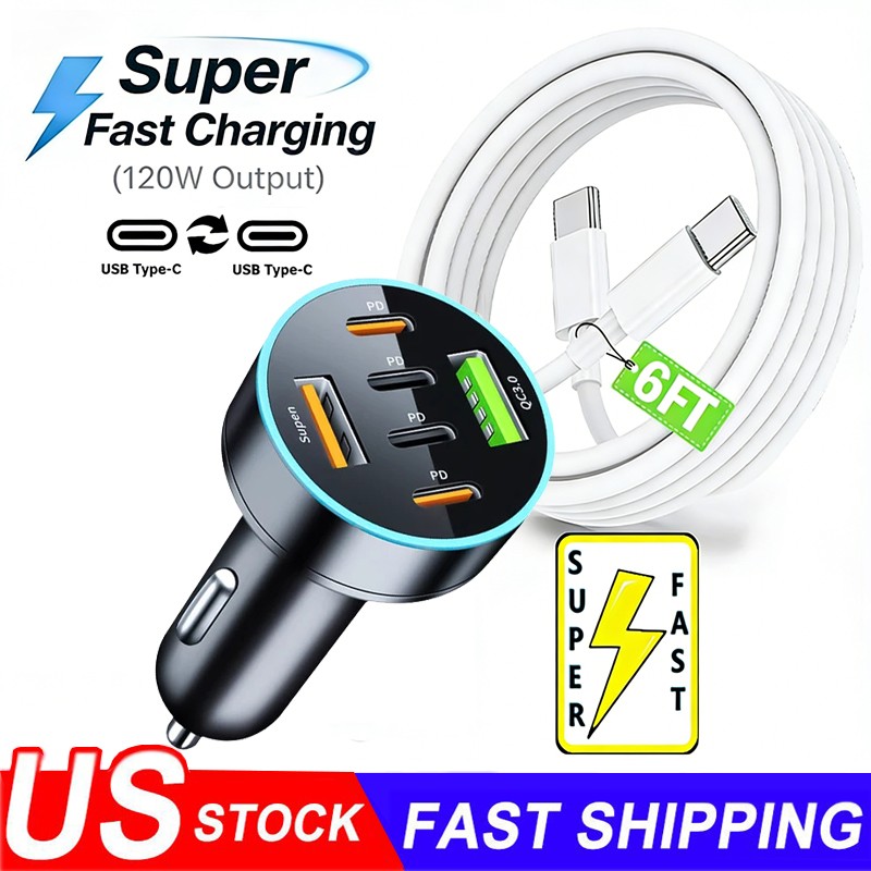 For Samsung Galaxy S26 Ultra S25 S24 S23 120W Fast Charging Type-C Car Charger
