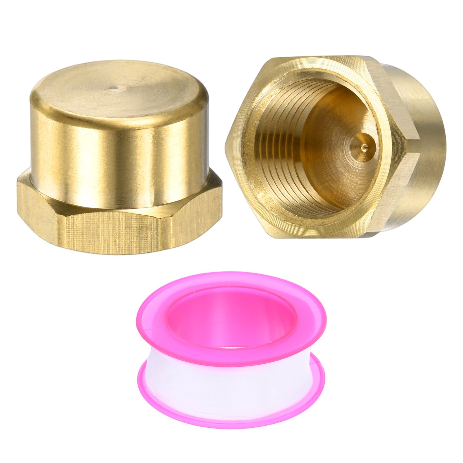 2-Pack Brass Pipe Fitting, 1/2 " NPT Female Thread Hex End Cap with Sealing Tape