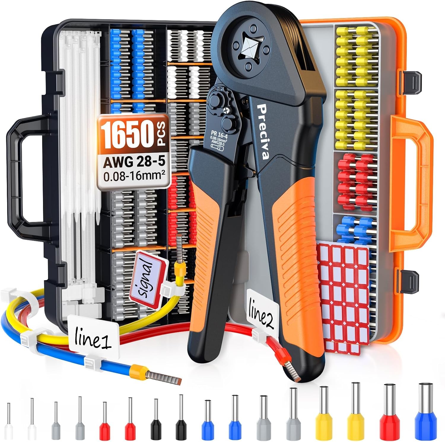 1650PCS Ferrule Crimper Tool Kit - 4 AWG 28-5 (0.08-16mm²) Ferrule Crimper, Self