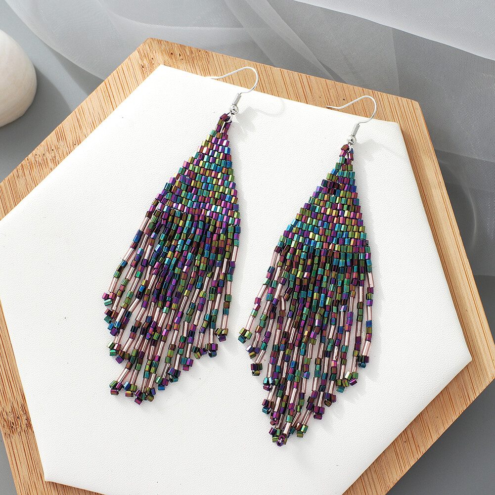 BOHO Seeds Beaded Earrings Fringe Tassel Bohemian Dangle Drop Handmade Jewelry