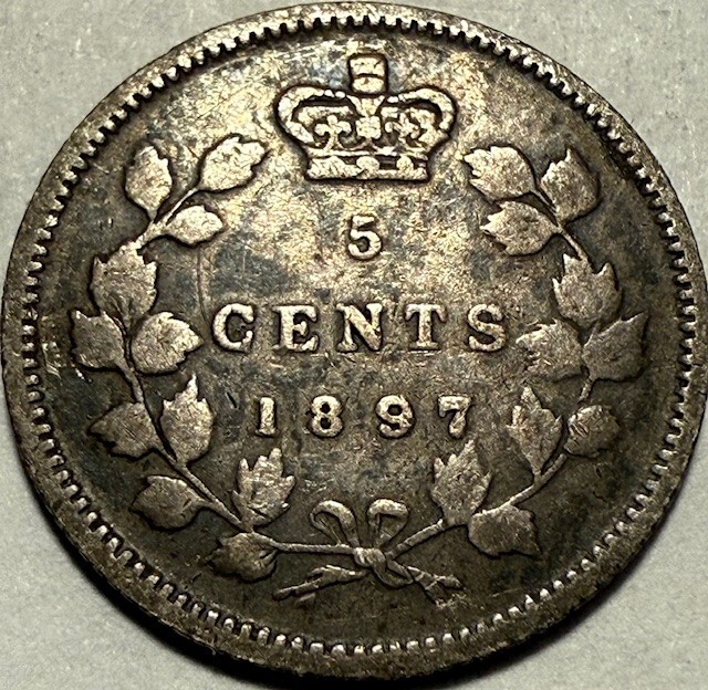 CANADA - Queen Victoria - Silver 5 Cents 1897 - Km-2 - Very Fine - FREE USA S&H!