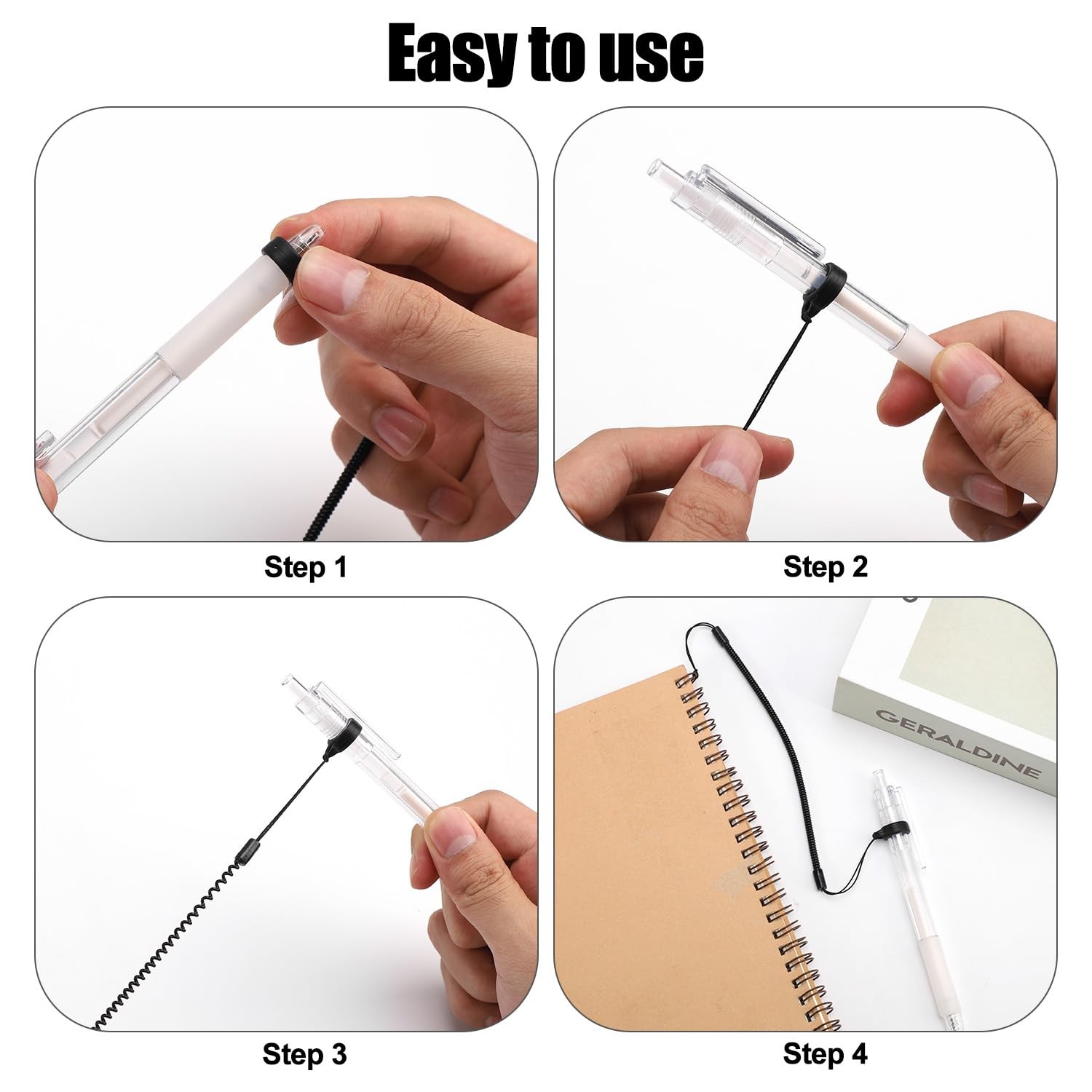 5pcs Elastic Lanyard Tether, Silicone Pen Leash Retractable Black