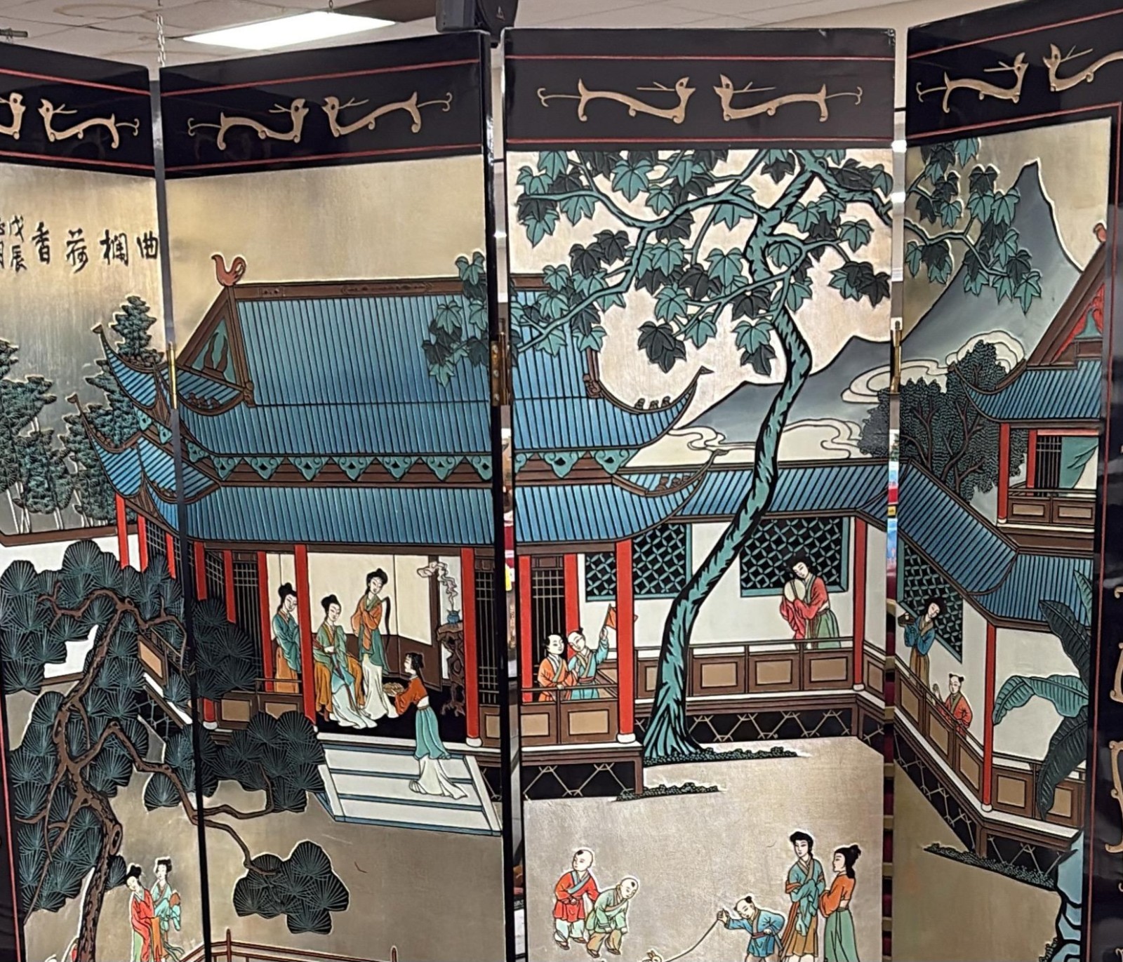 1950s Chinese Coromandel Lacquer Screen Divider Screen