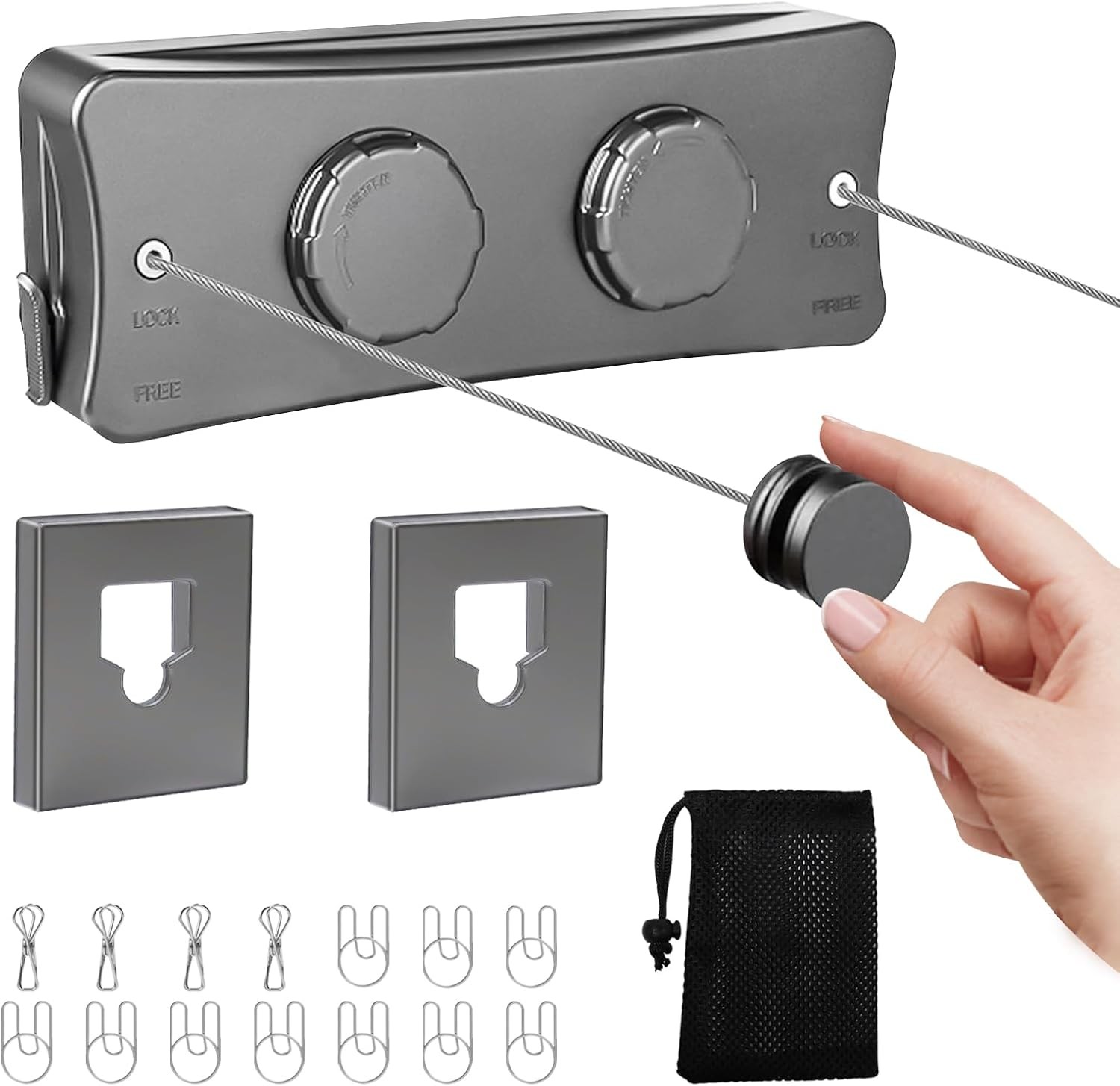 16.7Ft Double Retractable Stainless Steel Clothesline Indoor Outdoor Wall Mount