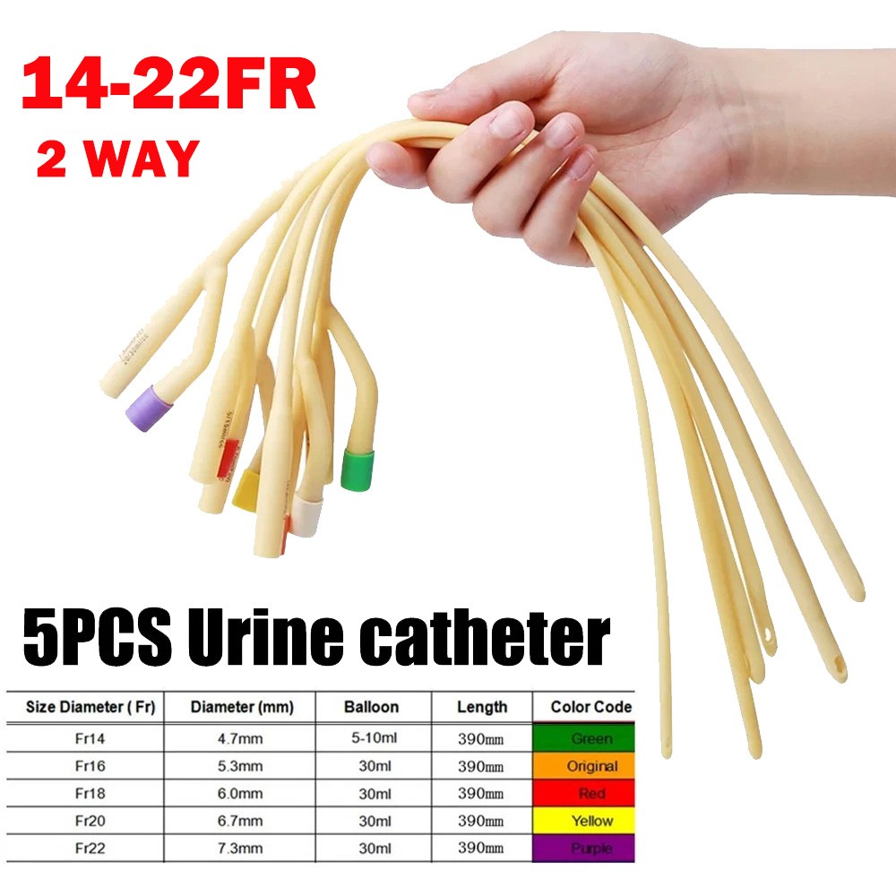5Pcs 14-22FR 2 Way Latex Urinay Catheter Urology With Valve Urethral Catheter