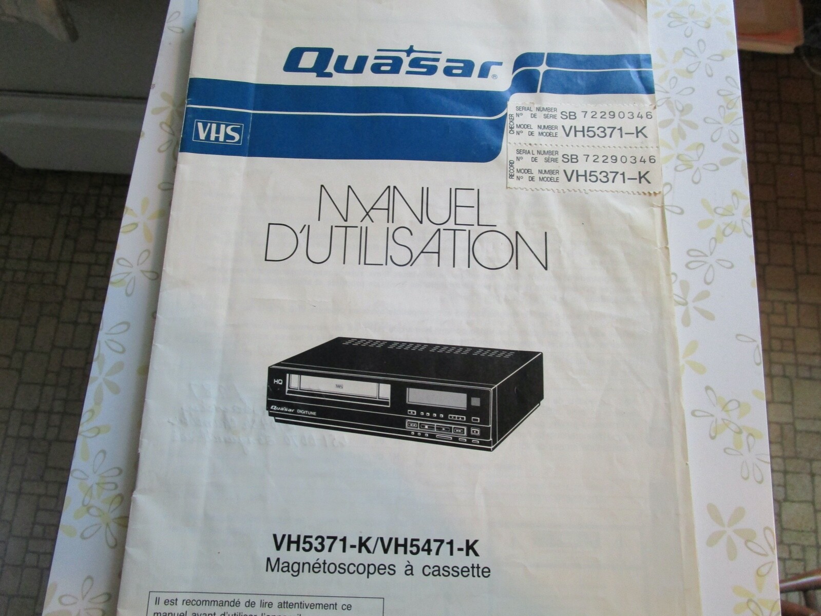 Quasar VHS Cassettes Manual VH5371-K VH5471-K Excellent Condition