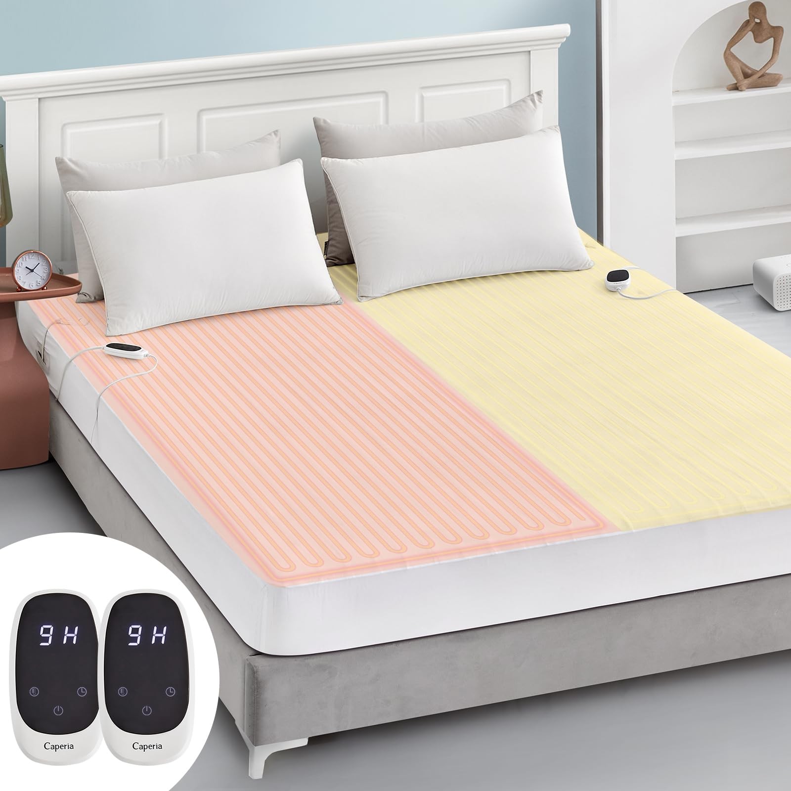 Caperia Heated Mattress Pad Queen Size Electric Dual Queen, White