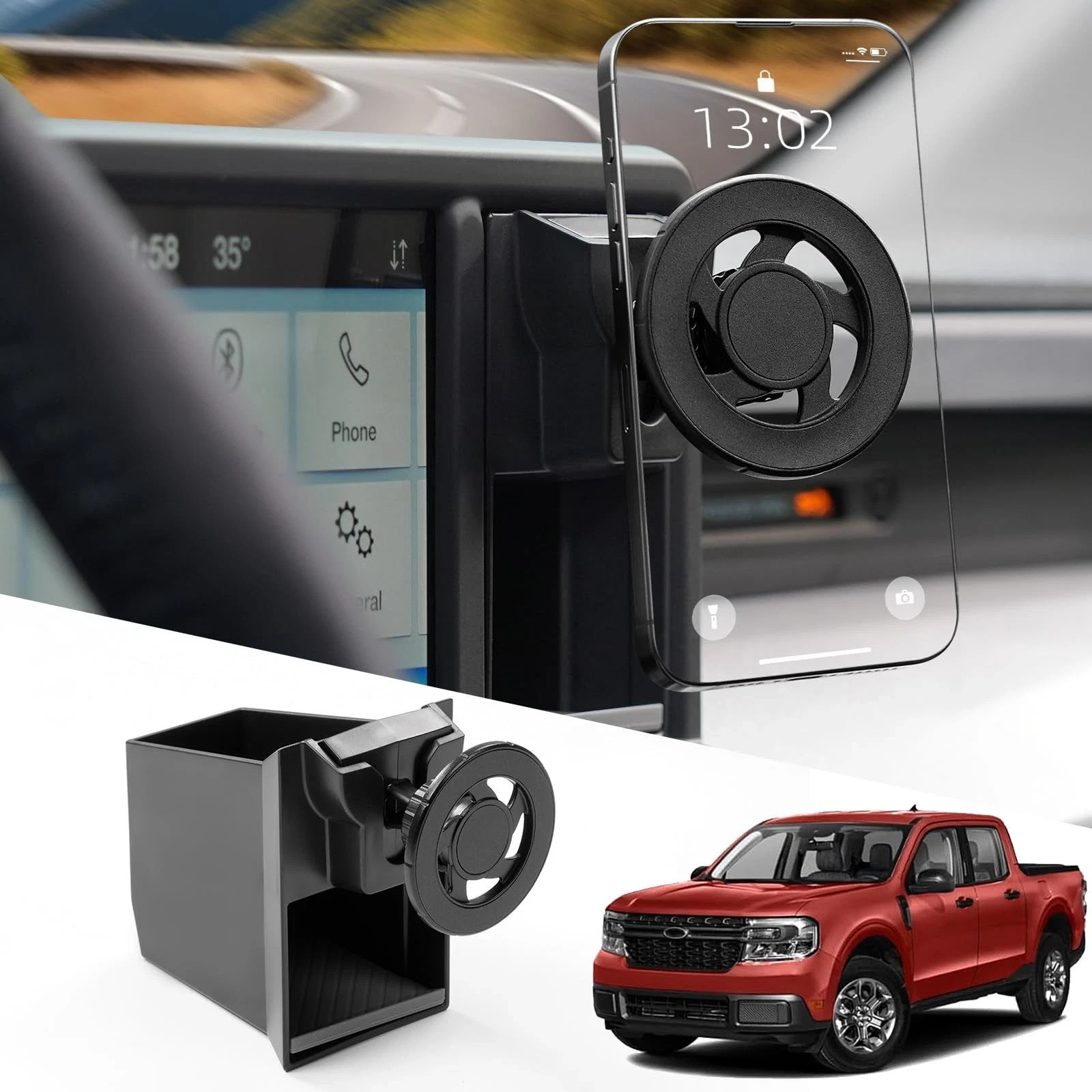 Mabett Magnetic Phone Holder Cubby Insert for Ford Maverick 2022-2024 Black