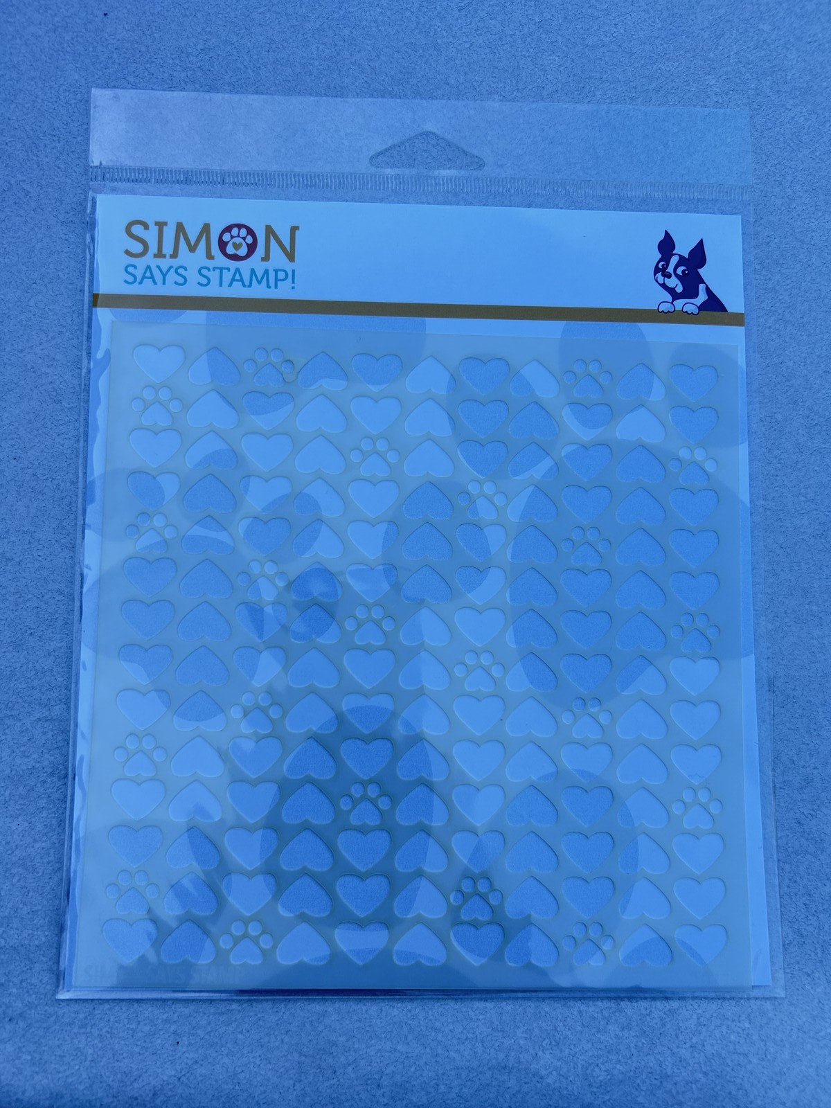 Simon Says Stamp Puppy Love Stencil SSS1011ST 6x6 Hearts Paw Prints Card Craft