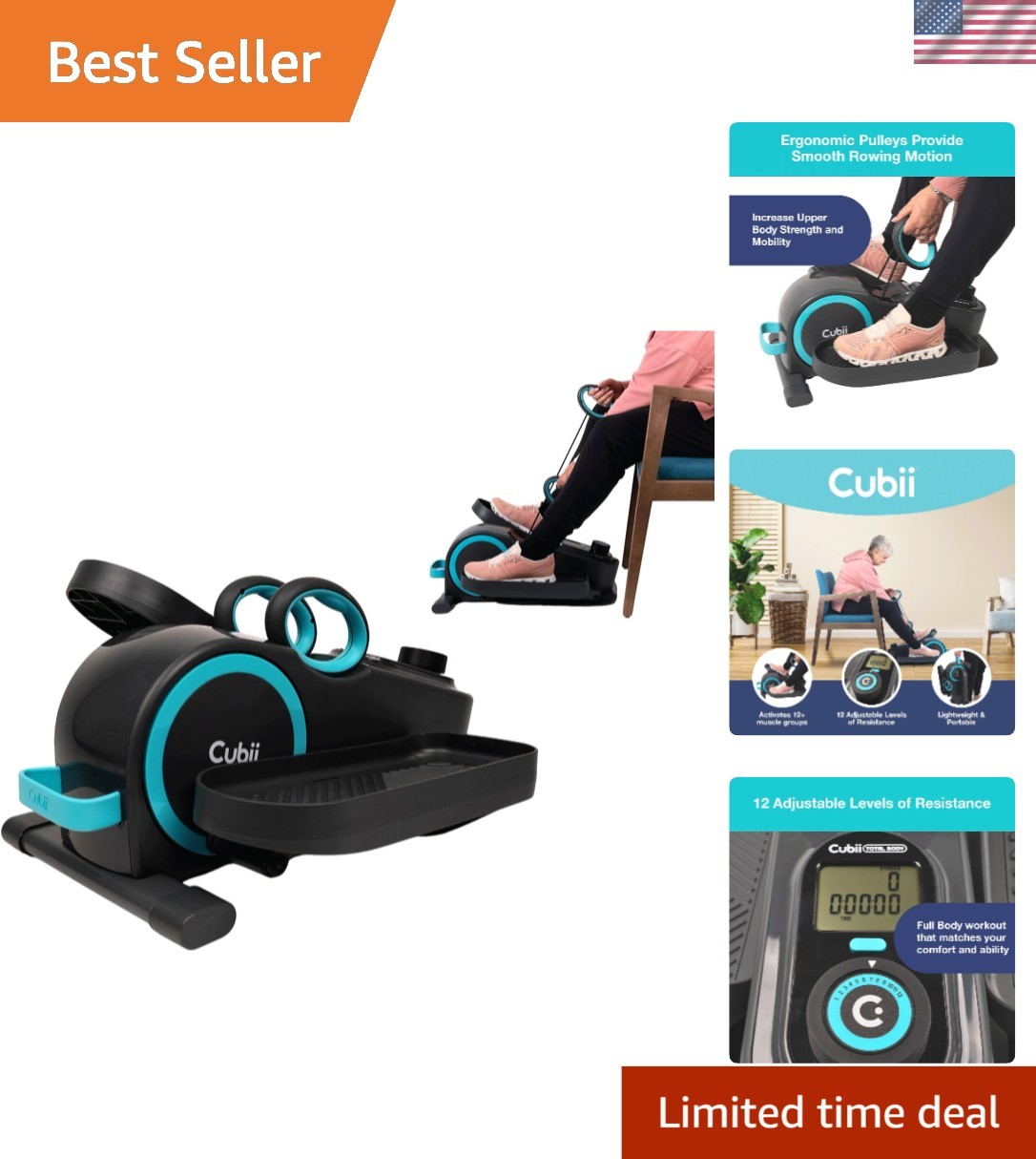 Under Desk Elliptical - 2-in-1 with Resistance Bands & LCD Display