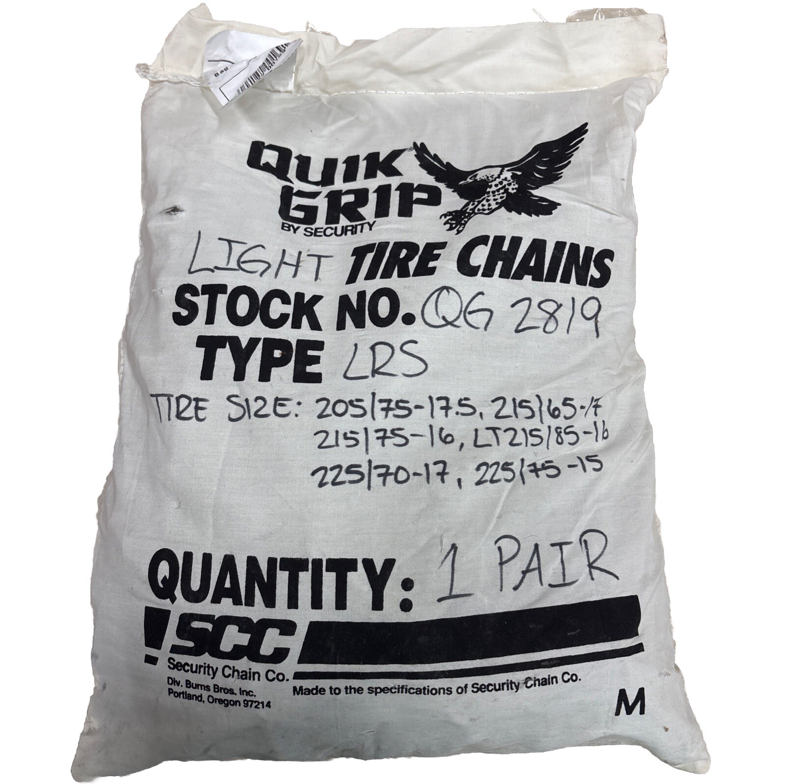 Quick Grip By Security Tire Chains Stock No.QG2819