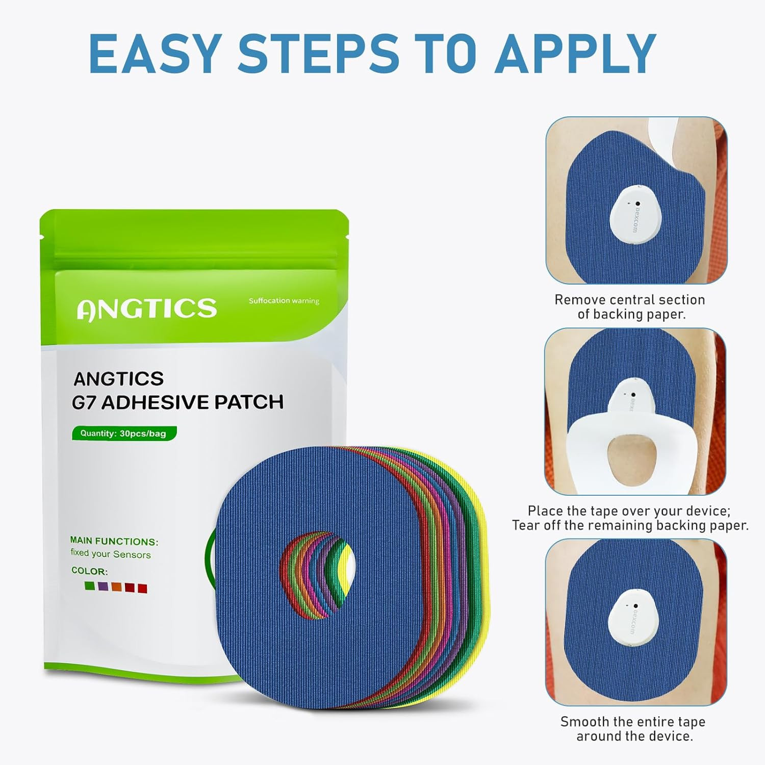 Dexcom G7 Adhesive Patches Waterproof, 30 Pack Multicolor Overpatch for Dexcom G