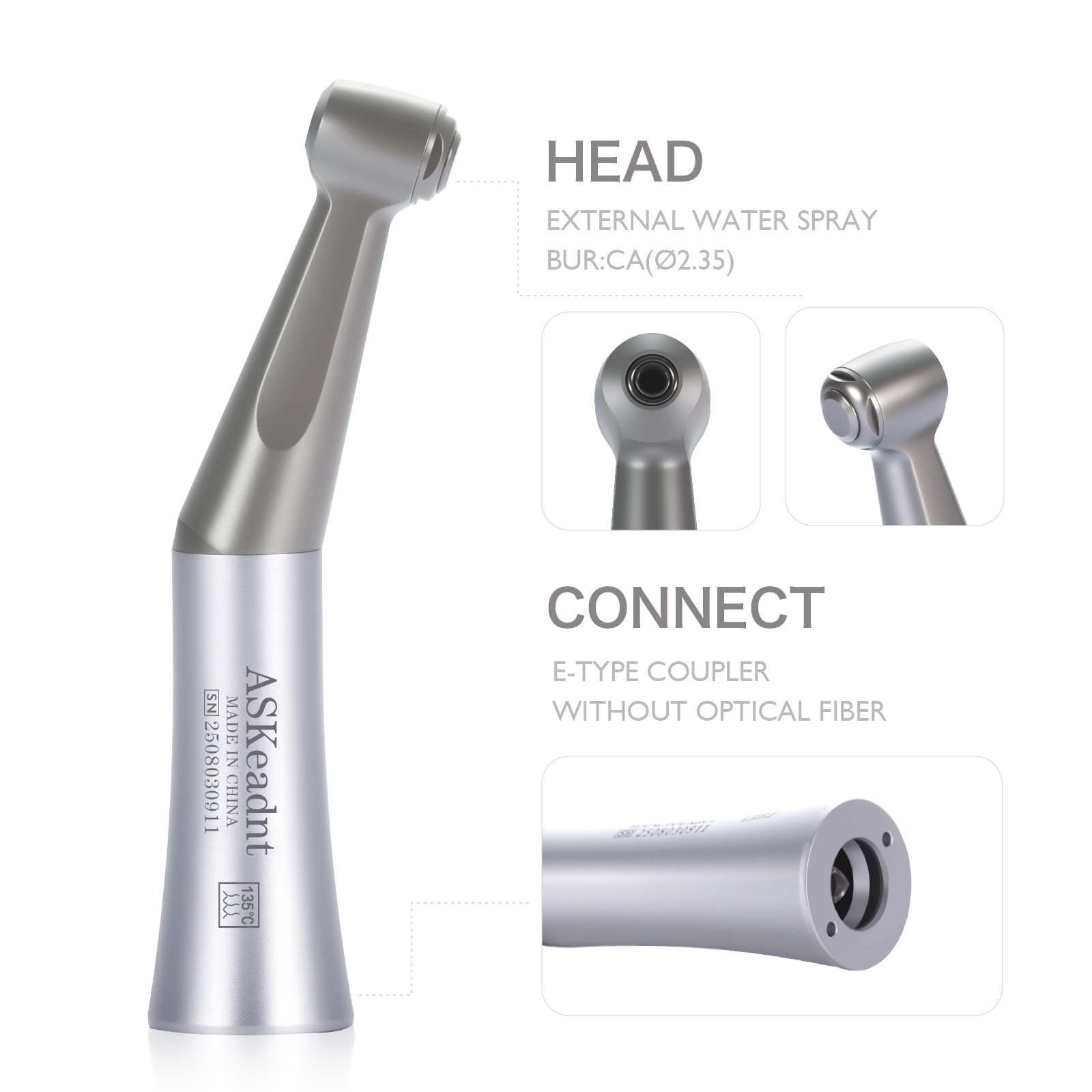 Dental 1:1 Slow Low Speed Contra Angle Handpiece E-Type Push Button