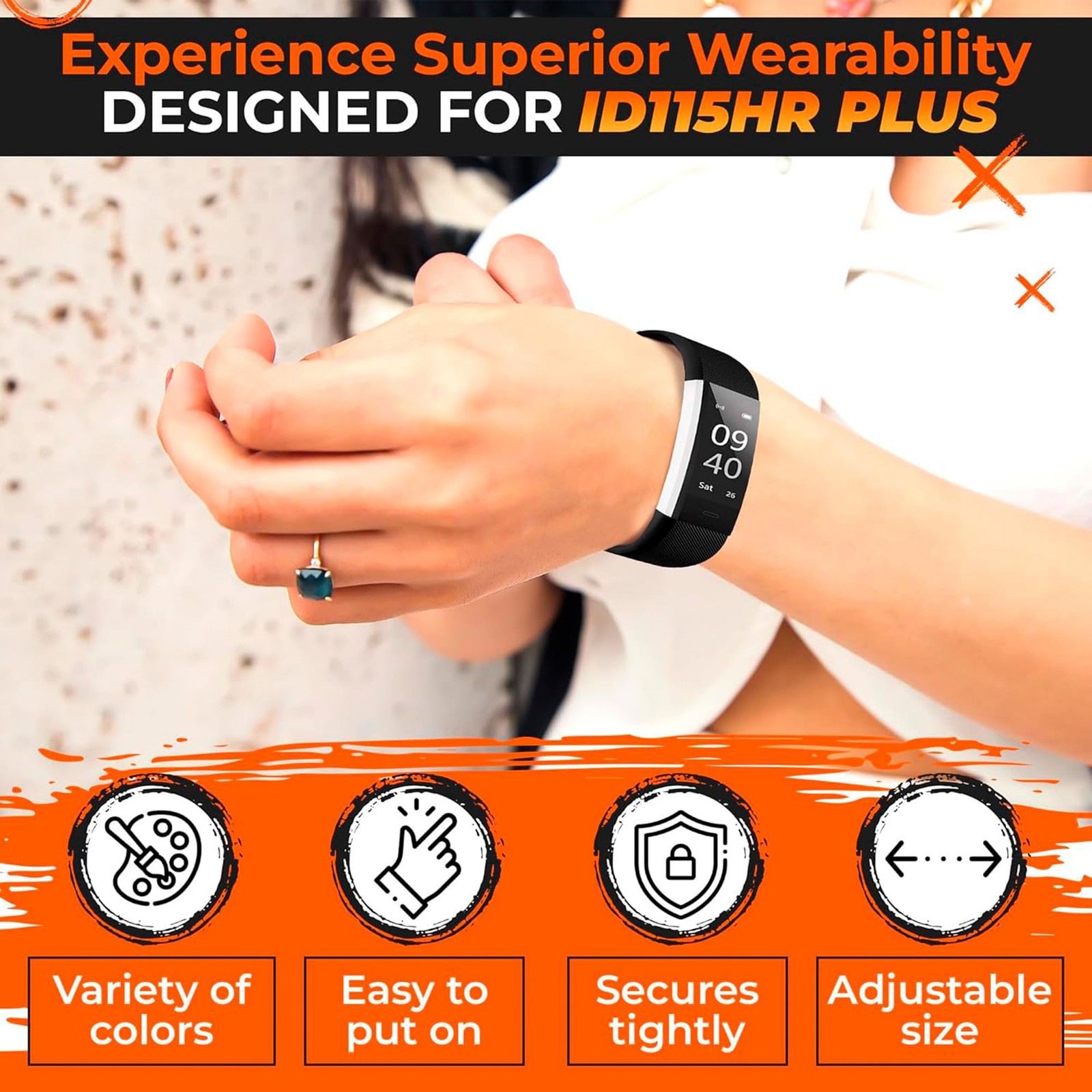 2Pack Bands Compatible with ID115Plus HR — Adjustable Silicone Wrist Straps