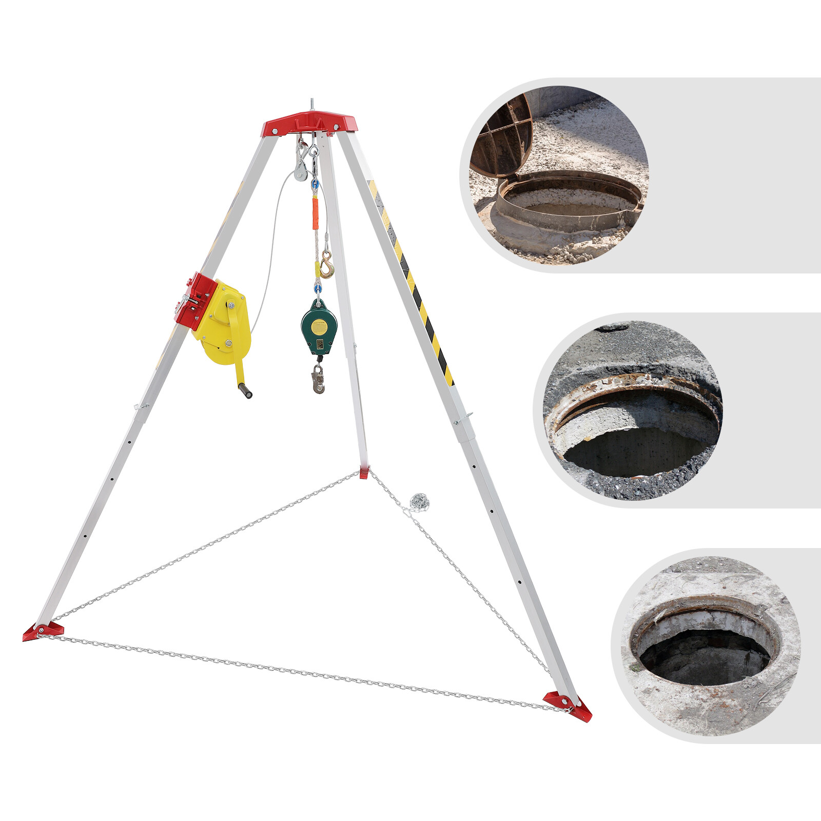 2600lbs Safety Confined Space Tripod Rescue Tripod Winch Adjustable 5.2-8ft Legs