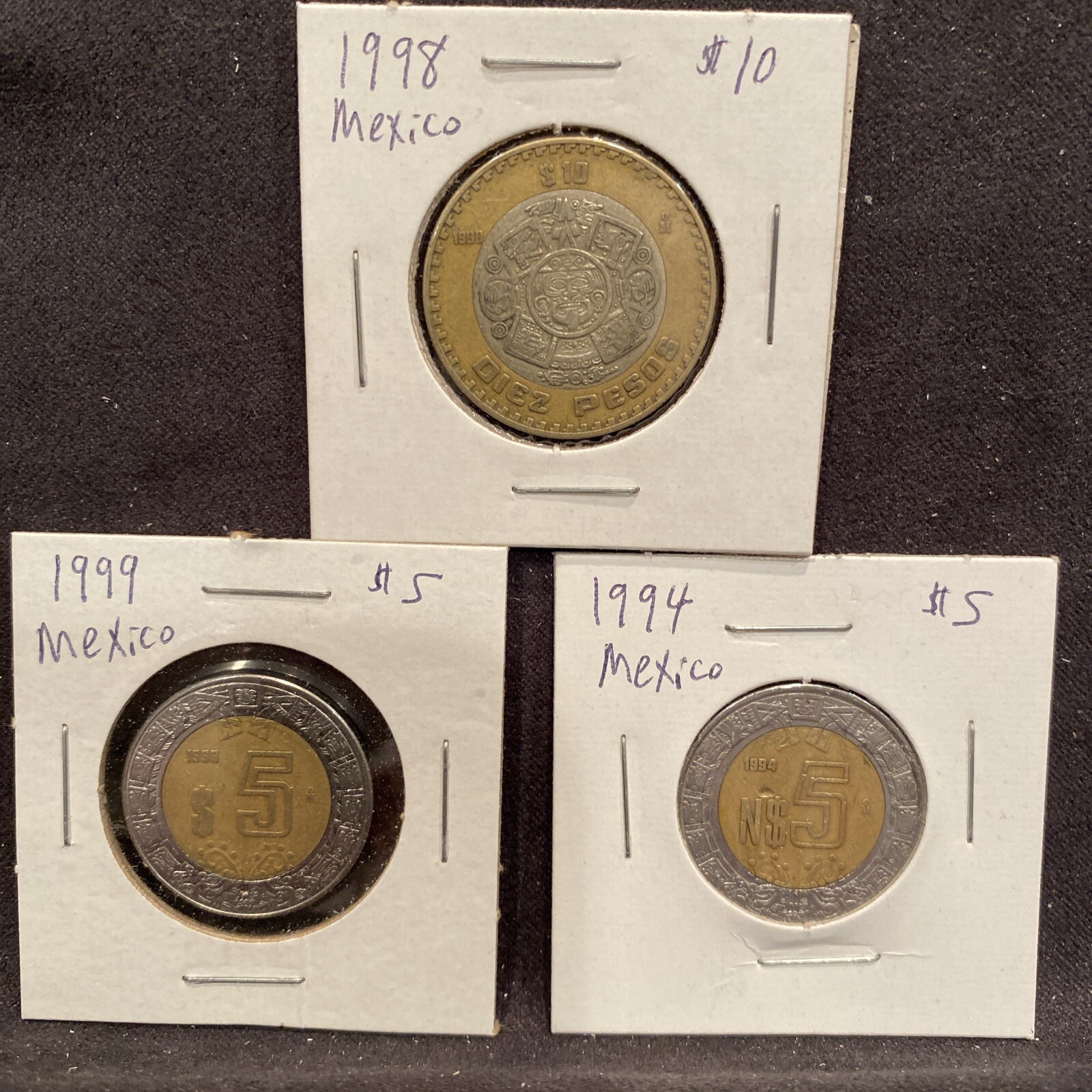 Mexico 5 Pesos 10 Pesos Coin Set 1994/1998/1999