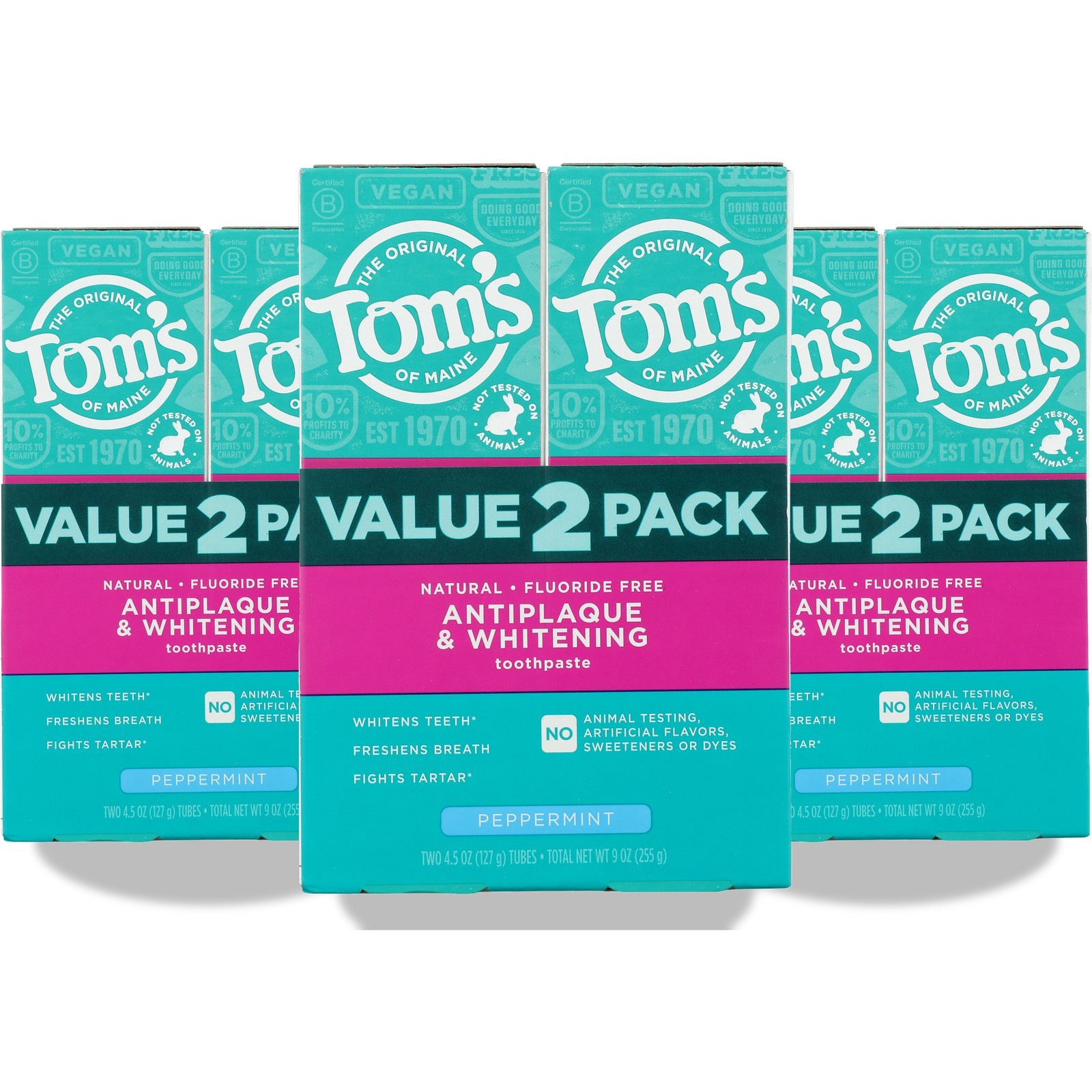 Tom'S Of Maine Antiplaque Whitening Toothpaste Peppermint 9 Oz 2 3 Pack