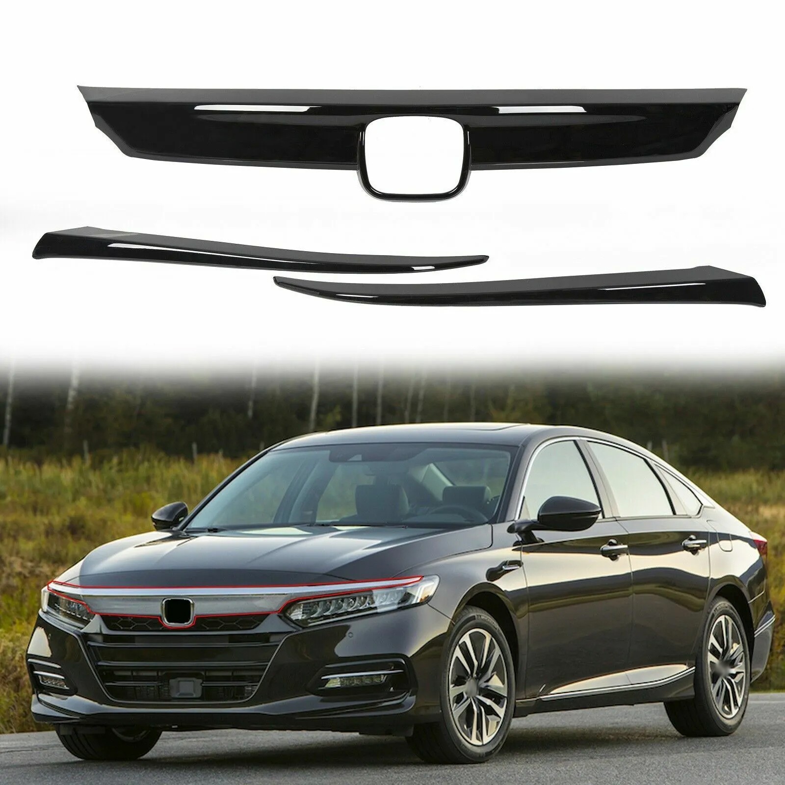 For Honda Accord Sedan 2018-2020 10th Gen Grille JDM Sport Style Glossy Black