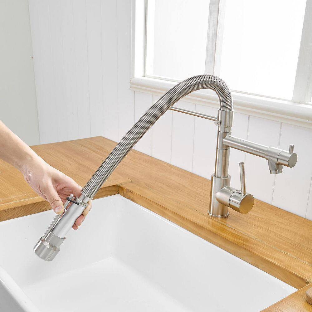 Brushed Nickel Touch 16.53 In. H Pull down Sprayer Kitchen Faucet with 360 ° Spo
