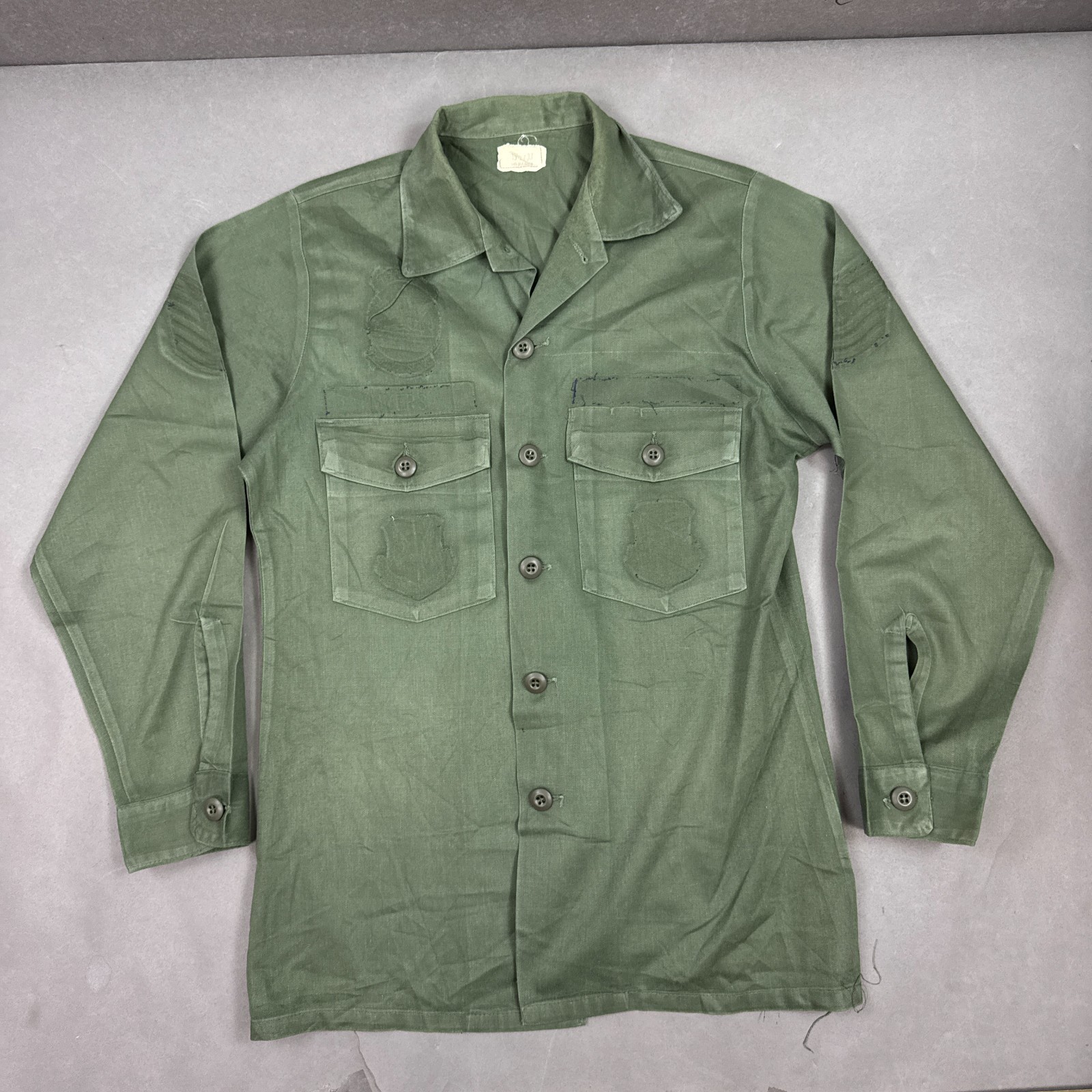 Vintage US Military Shirt Mens 15.5x33 Green OG 507 80s Utility Poly Cotton Dura