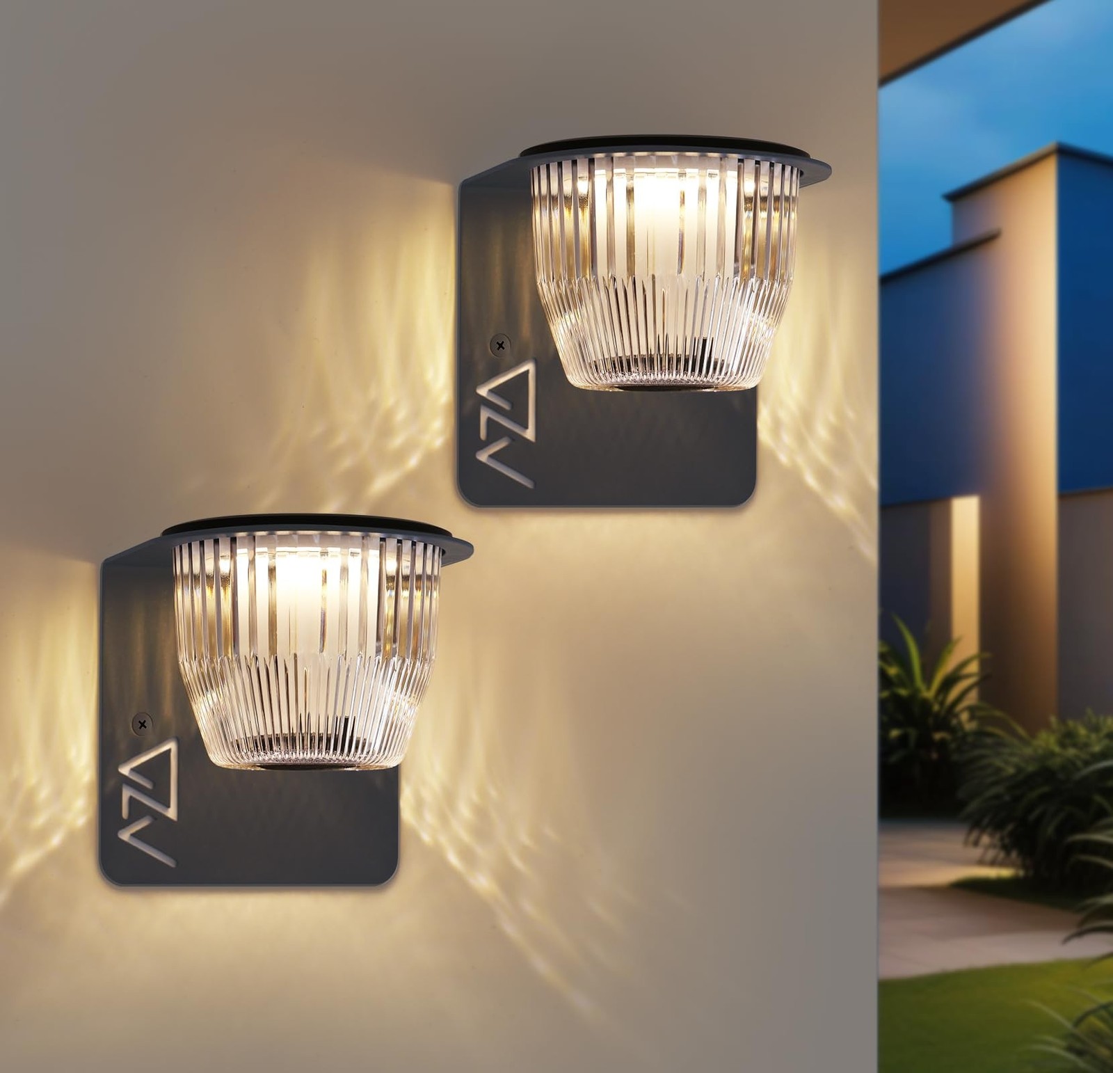 Solar Wall Lights Outdoor Waterproof, 2 Pack Metal Wall Lights + USB-C Powerd...