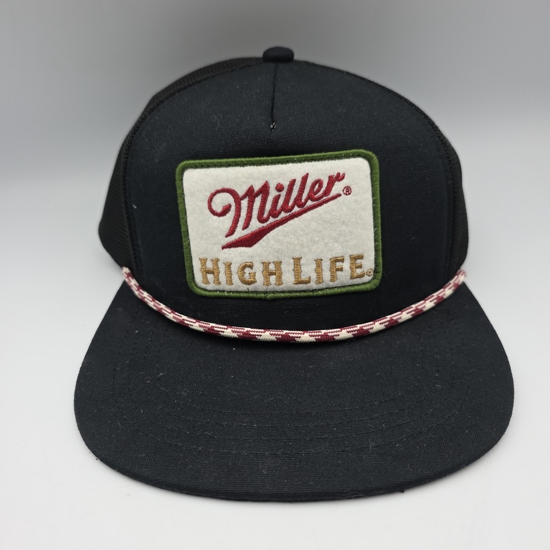 Miller High Life Patch Flat Bill Rope Hat Black