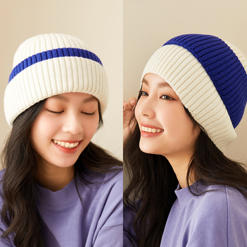 6 Packs Unisex Basic Beanie Hat Winter Warm Thermal Wool Chunky Knit Flap Stripe