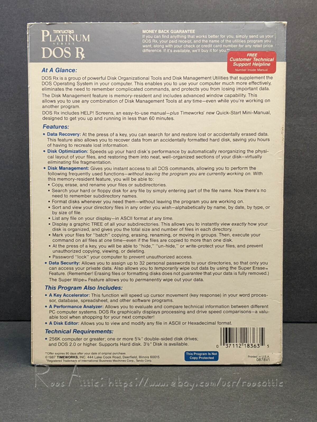 Timeworks Dos Rx Utilities Program for IBM: User Guides Only / NO SOFTWARE