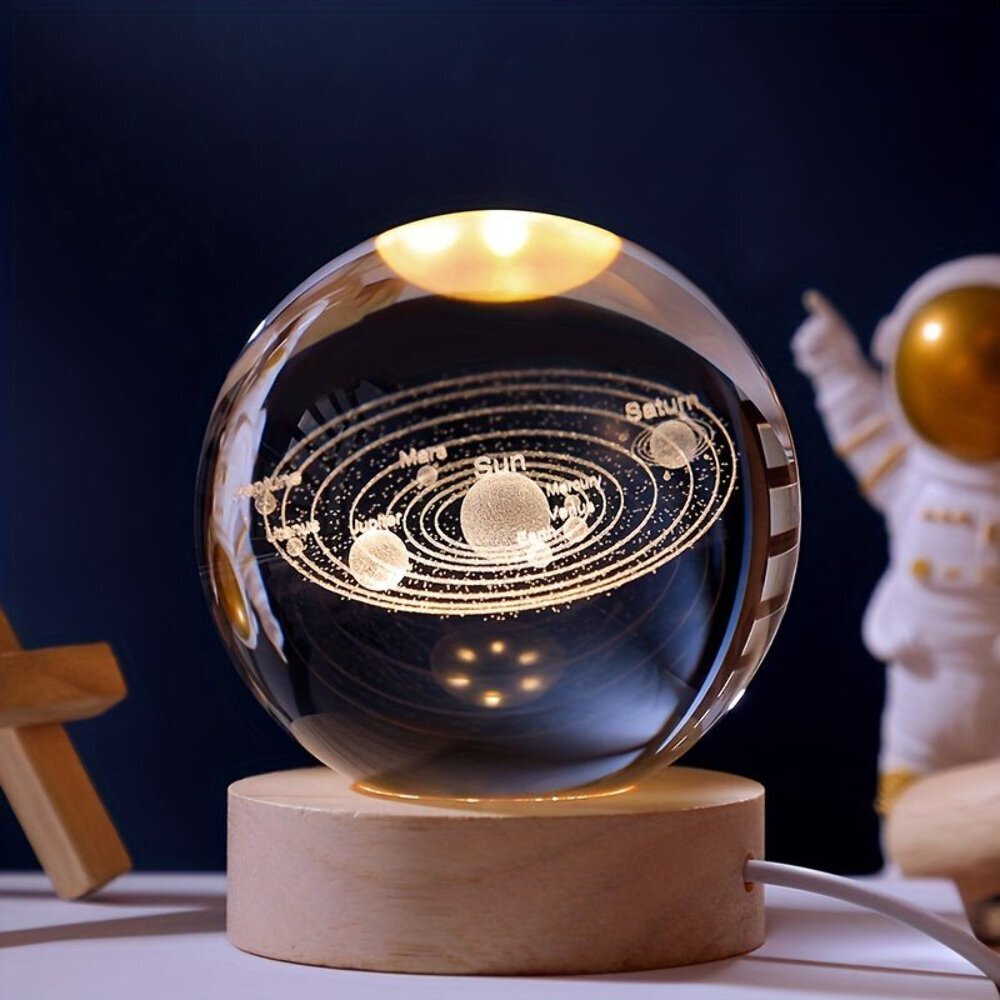 3D Solar System Crystal Ball Light – LED Galaxy Night Light for Desk or Bedroom