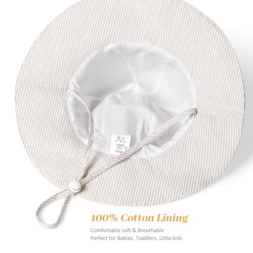 Baby Girl Sun Hat Summer Foldable Beach Hats with 6-24 Months Beige Stripe