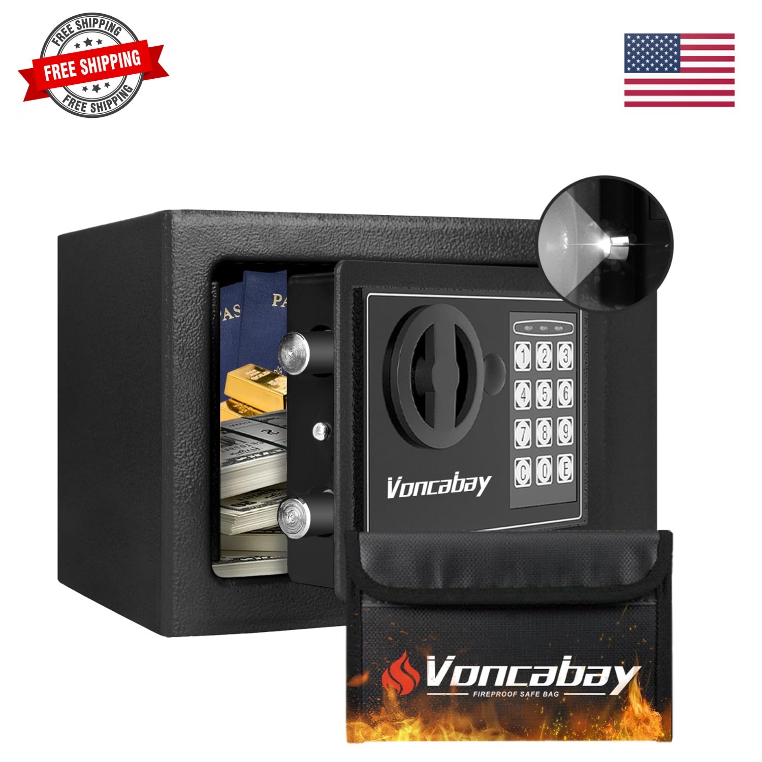 Money Safe Box for Home with Digital Keypad, 0.23 Cu. Ft., Black | Alloy Stee...
