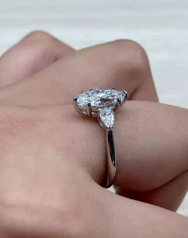Prong Setting 2.90 Ct Moissanite Marquise Cut Engagement Wedding Ring