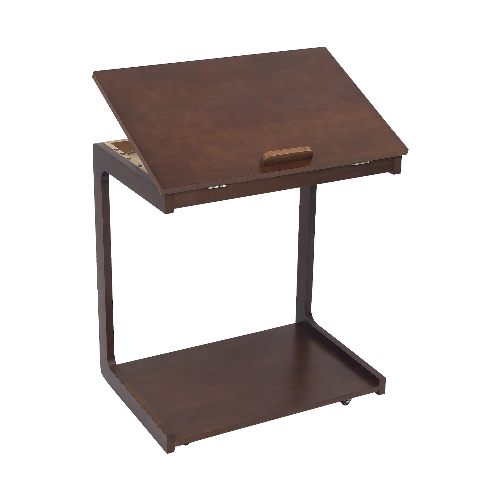 C-Shaped Wooden Side Table Sofa Side Table Rolling Side Table w/Flip Desktop