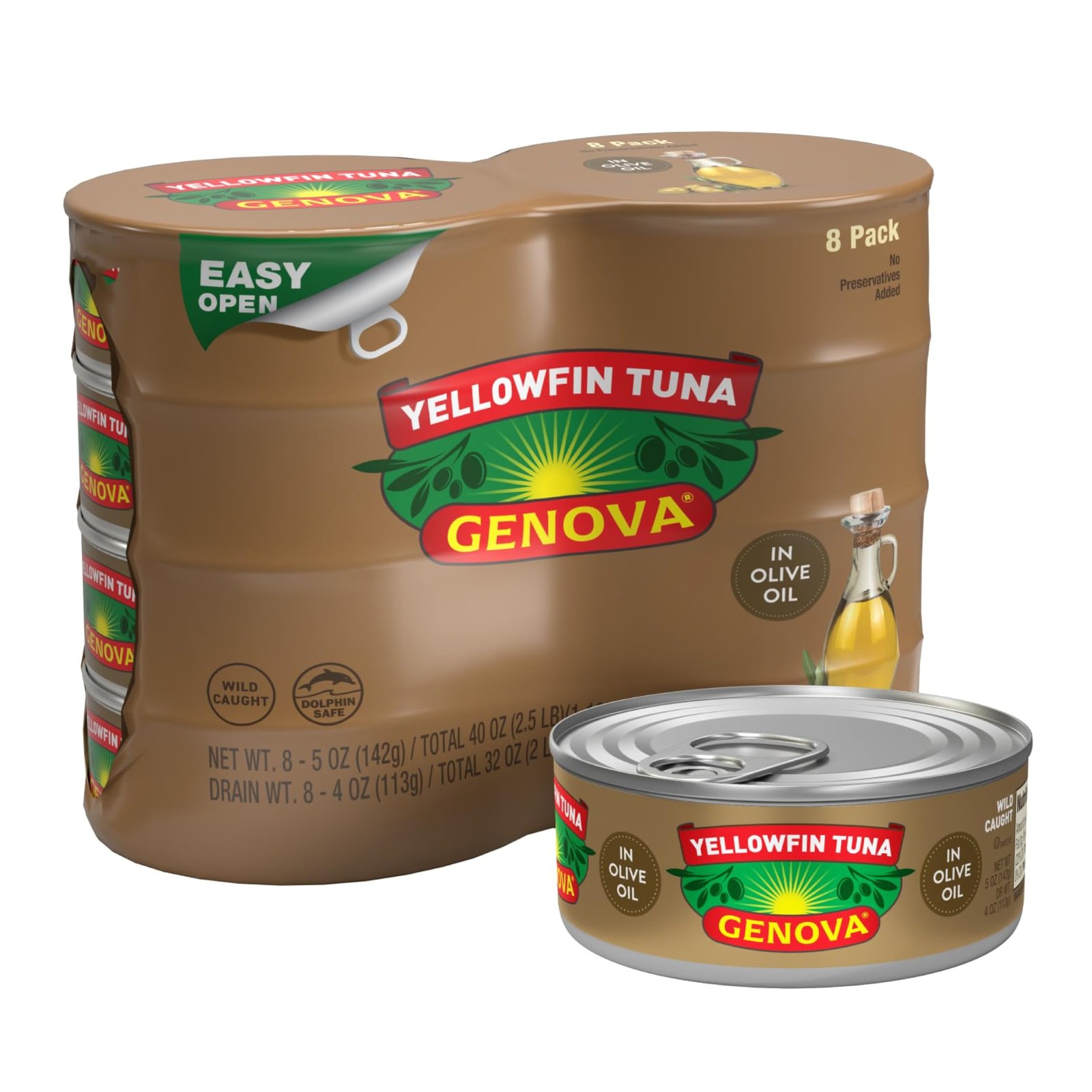 Genova Premium Yellowfin Tuna in Olive Oil, 5 Ounce Cans, 5 (Pack of 8)