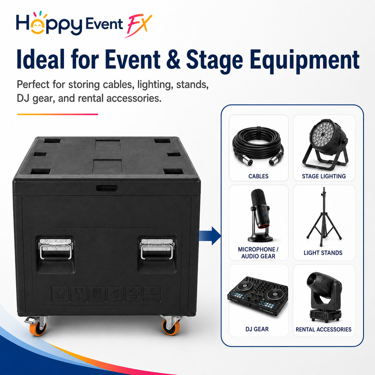 Large ATA Cable Trunk Flight Case with Wheels for Event Gear