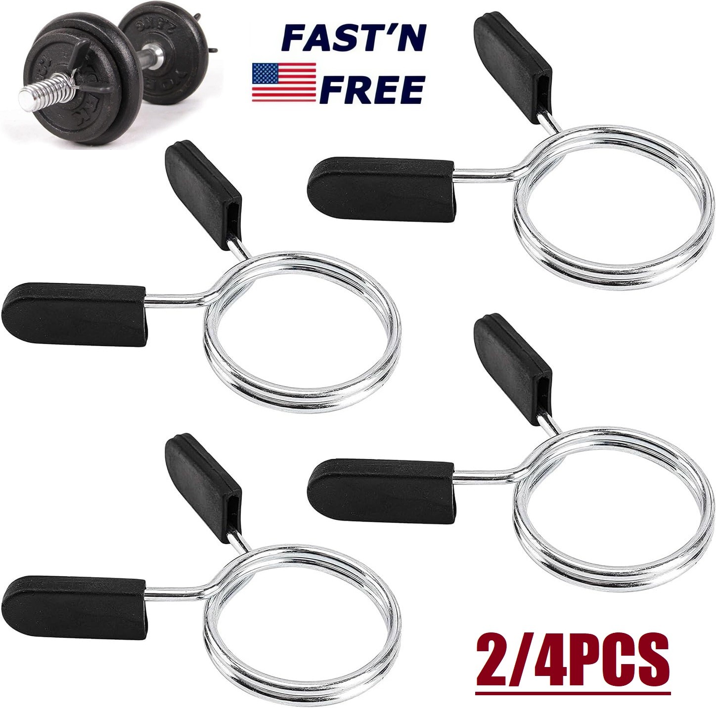 4× Spring Clip Collars Weight Dumbbell Handles for Standard 1-inch Bars Pair USA