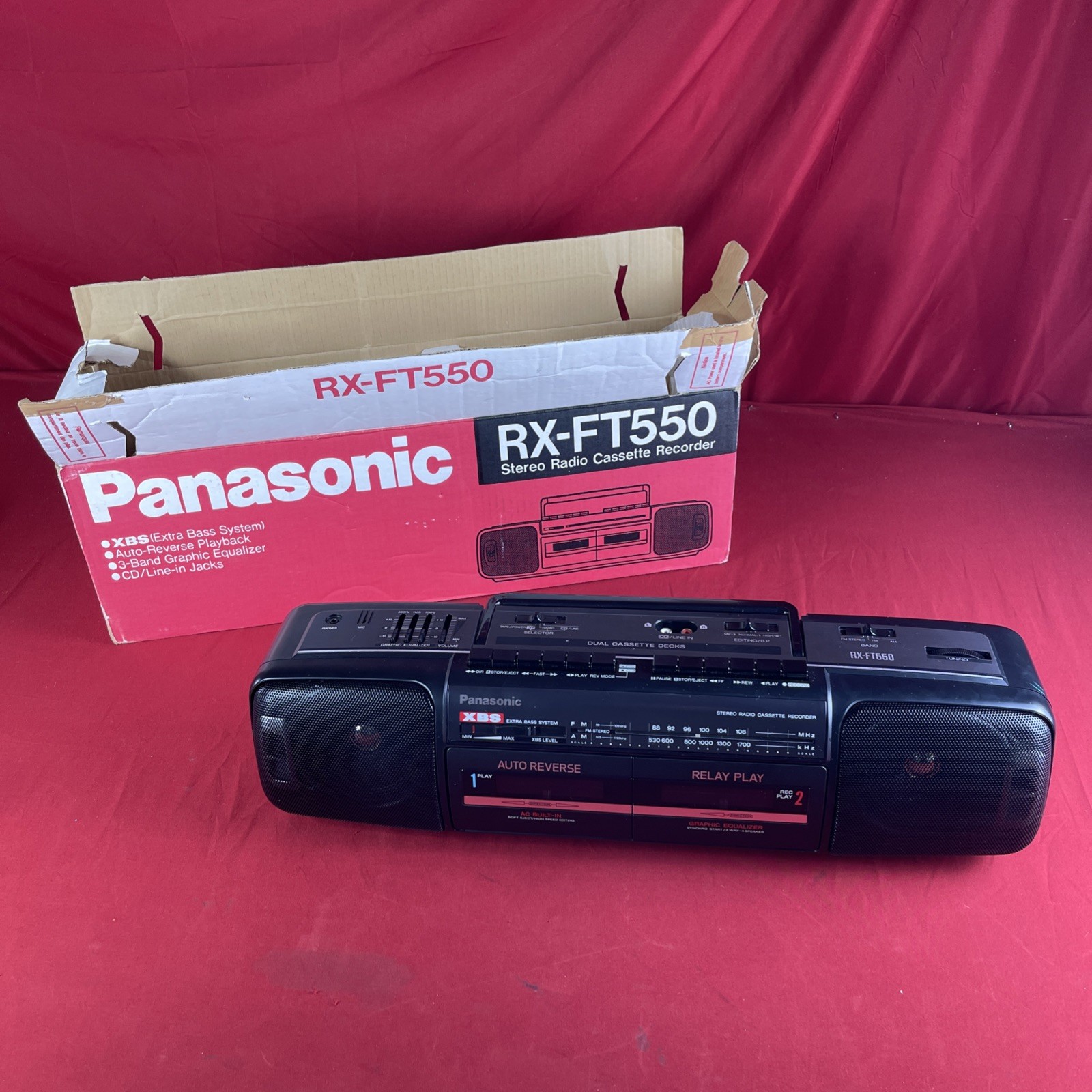 Panasonic (RX-FT550) Extra Bass Boombox Dual Cassette Recorder Radio W/Box!