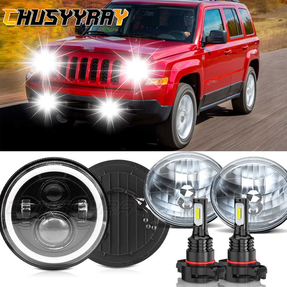 For 2013 Jeep Patriot 7" Inch Round LED Headlights + Fog Light w/ H16 Bulbs
