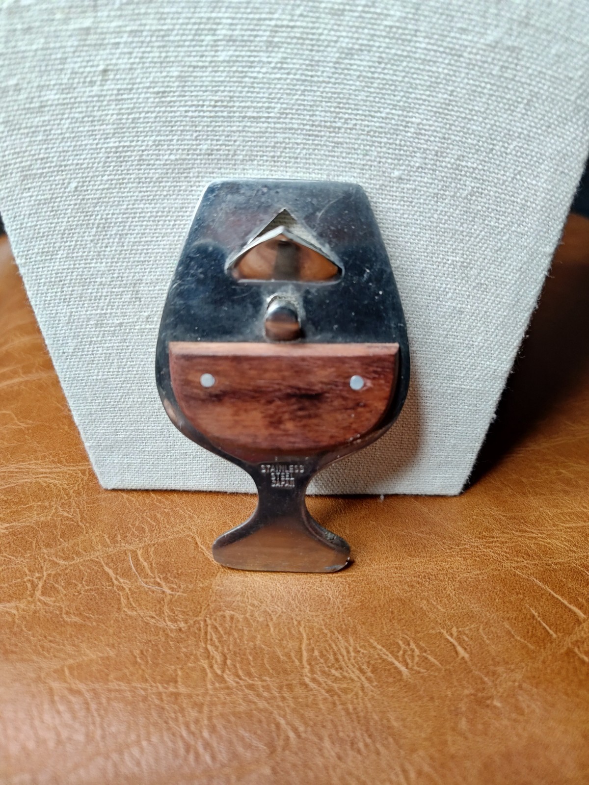 Mid Century Stainless Steel Can Jar Opener with Wooden Handle Made in Japan