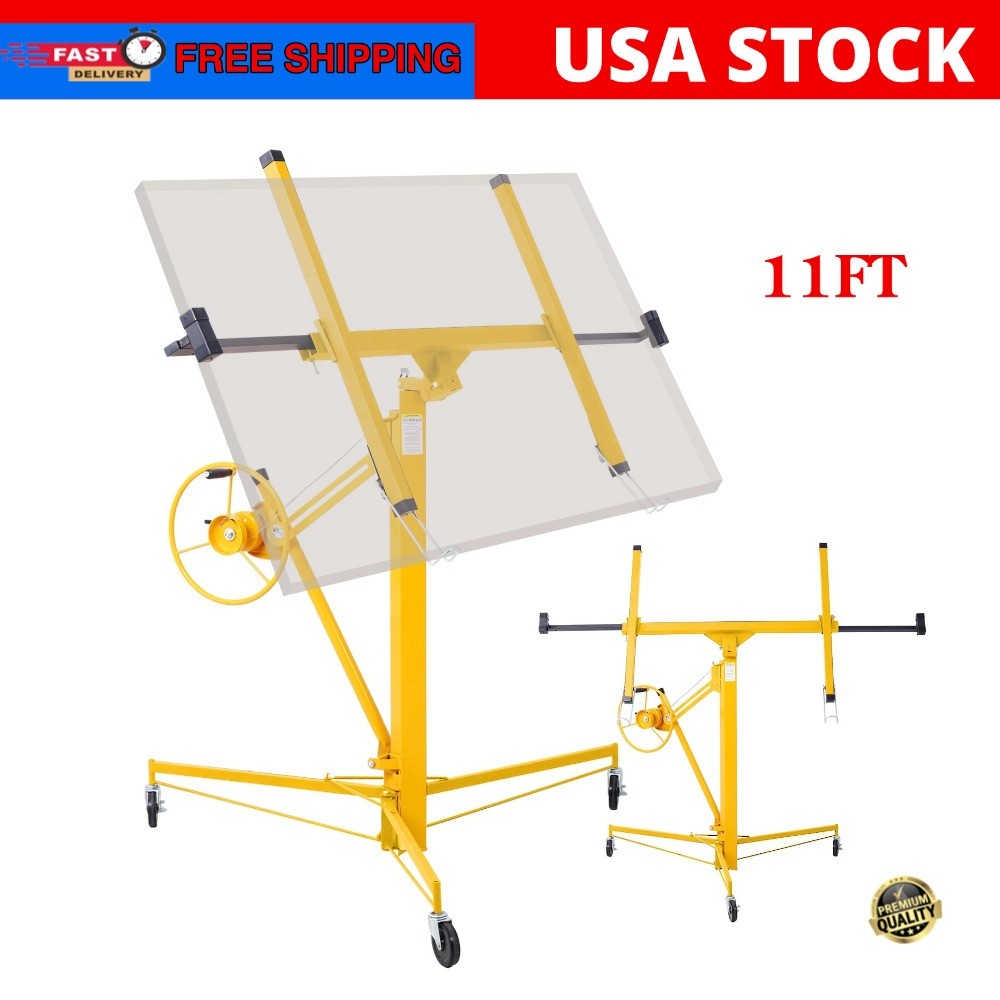 11FT Drywall Lift 150lb Drywall Lift Jack with Wheels Steel Sheetrock Hoist US